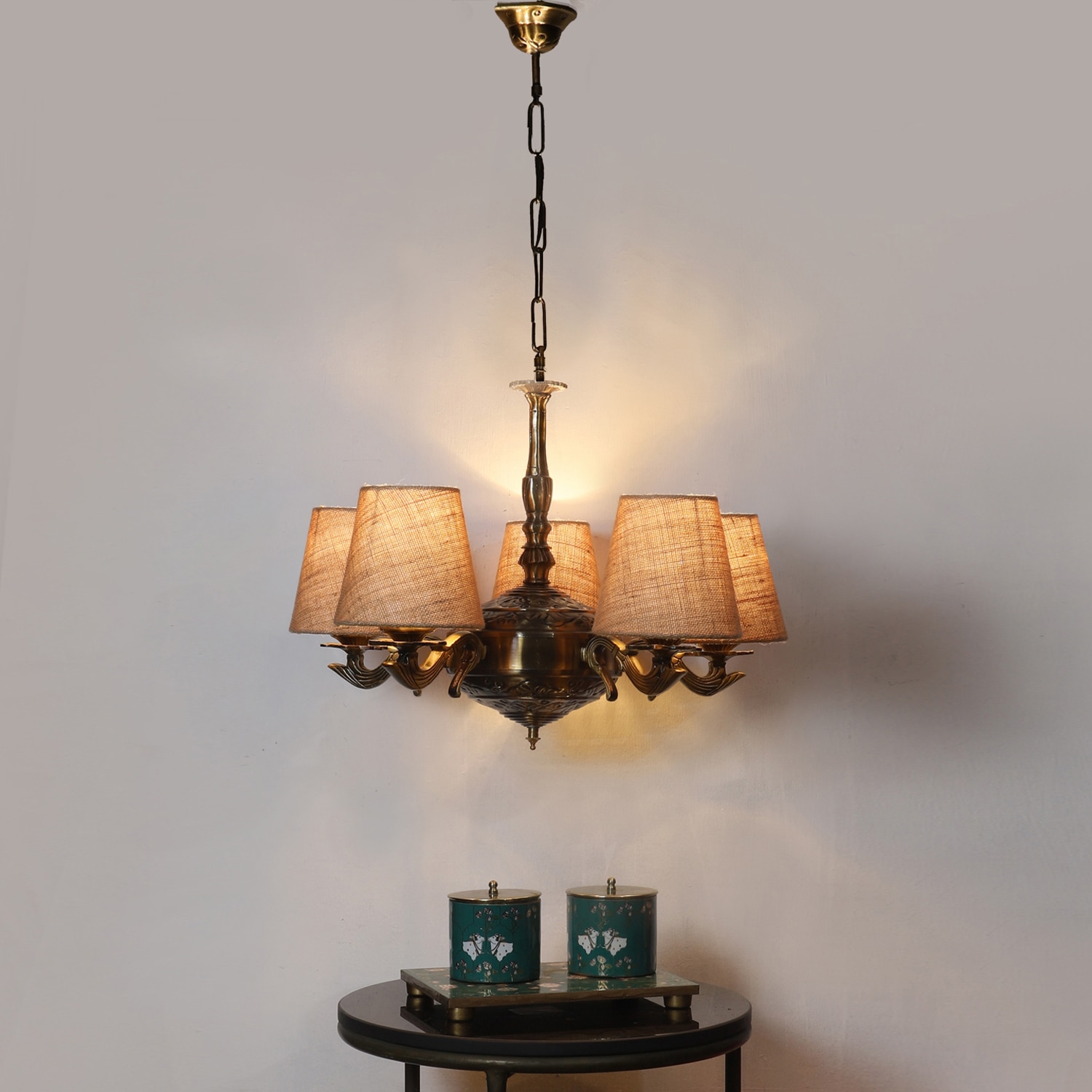 Devansh Wood Wall Mounted Lamp With Beige Jute Shade
