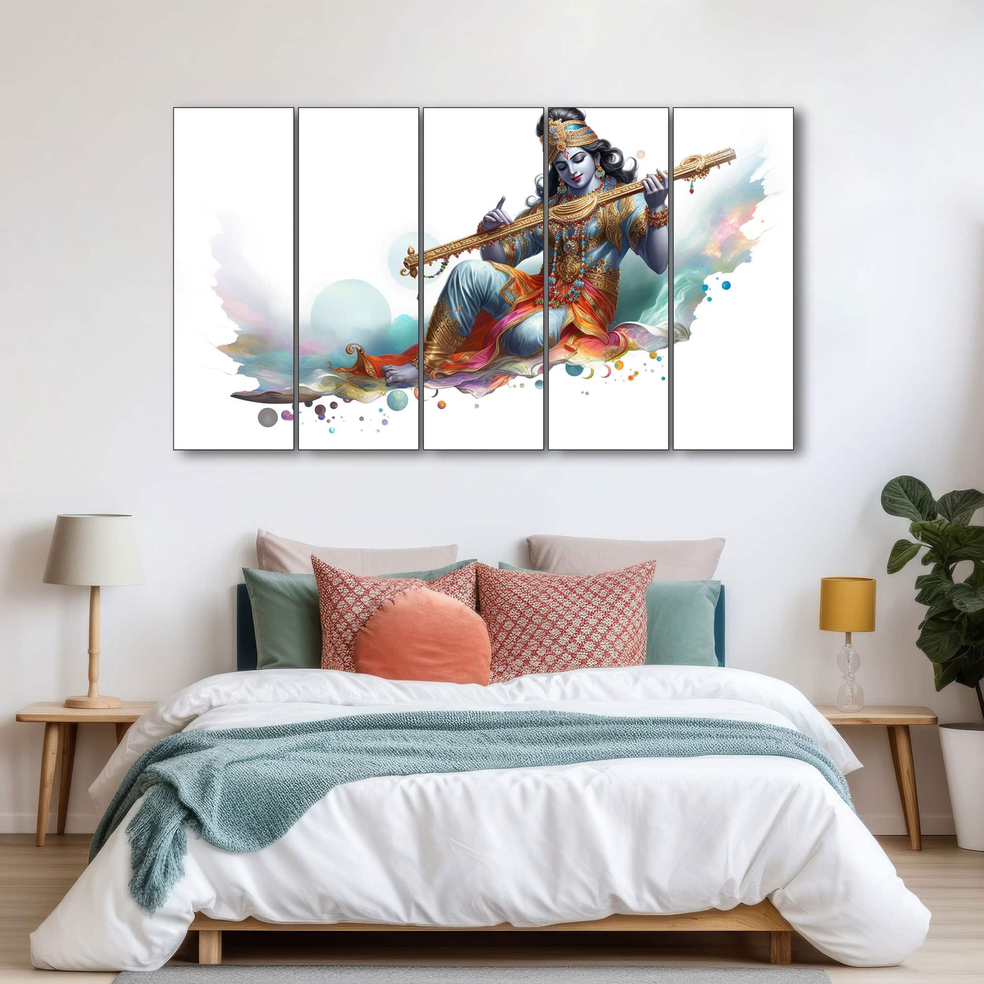The Castle Decor Krishna Ji Wall Painting Wooden Framed 27x48 Inch (Style 3) - The Castle Decor