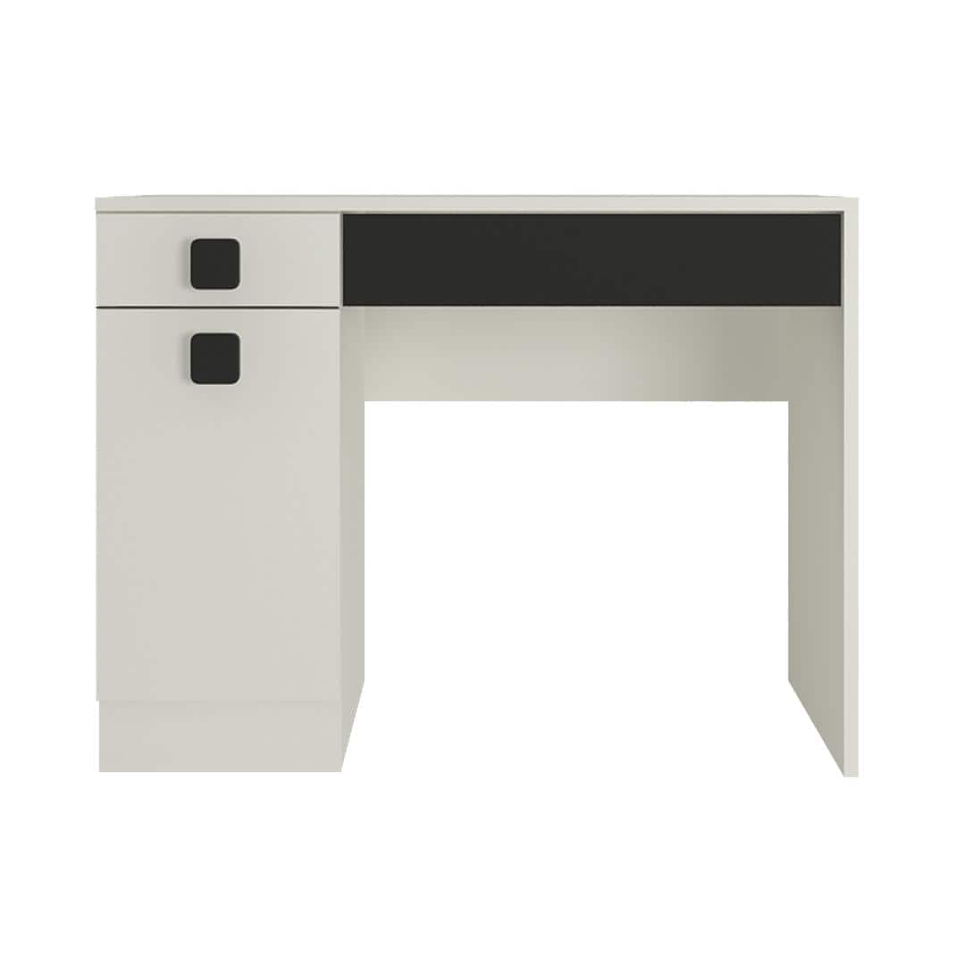 Kristina Study Desk with Shuttered Cabinet and 2 Drawers in Ivory Carbon Black Colour