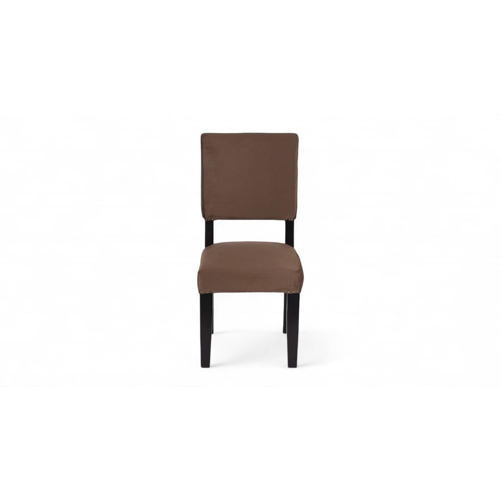 Newport wood Dining Chair in Taupe Brown Velvet Upholstery with MAHAGONY FINISH