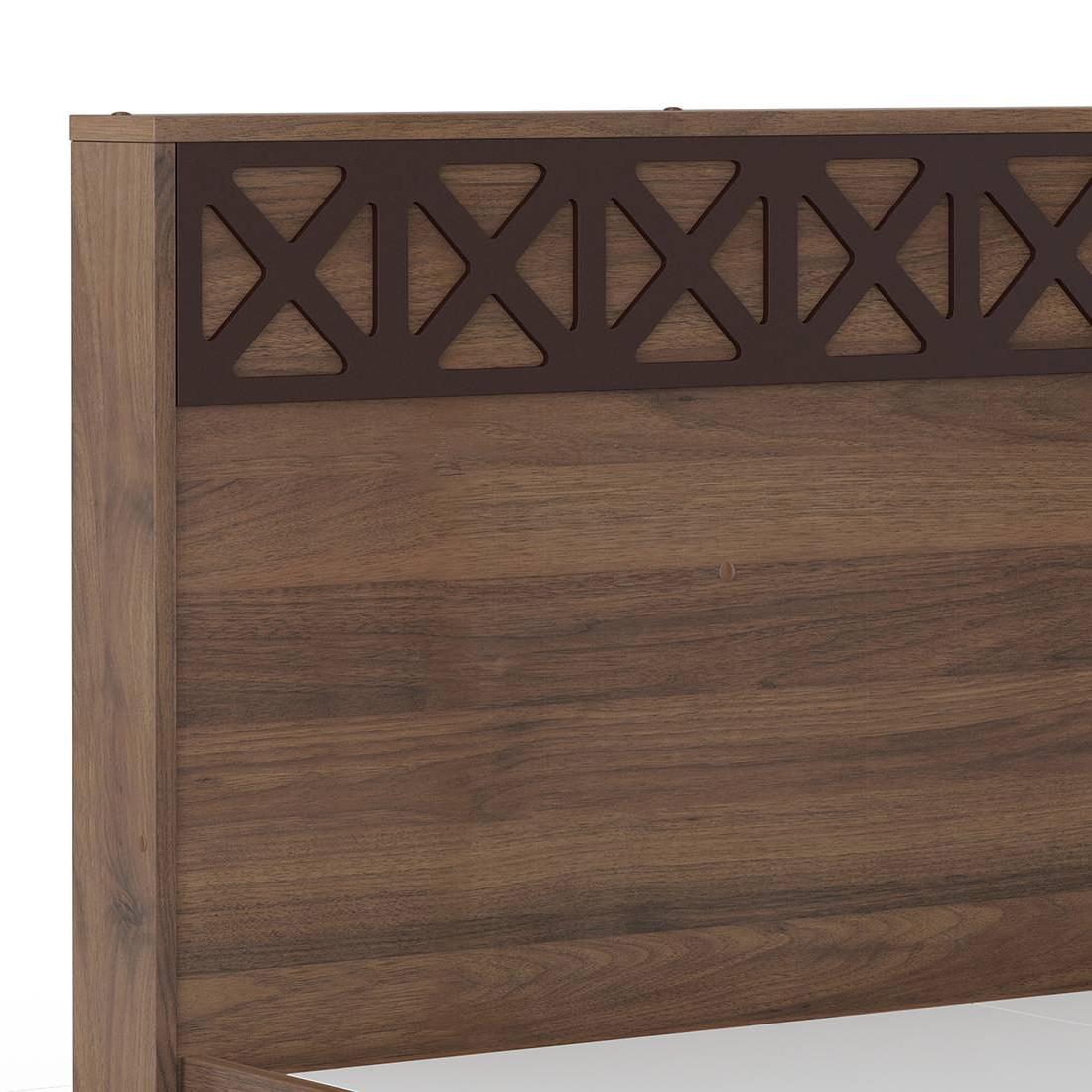 Macy Engineered Wood King Size Non Storage Bed In Classic Walnut Finish