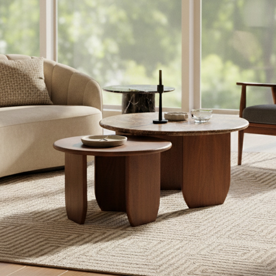 Circa Solid Wood Coffee Table Set of Two in Brown Colour - Orange Tree