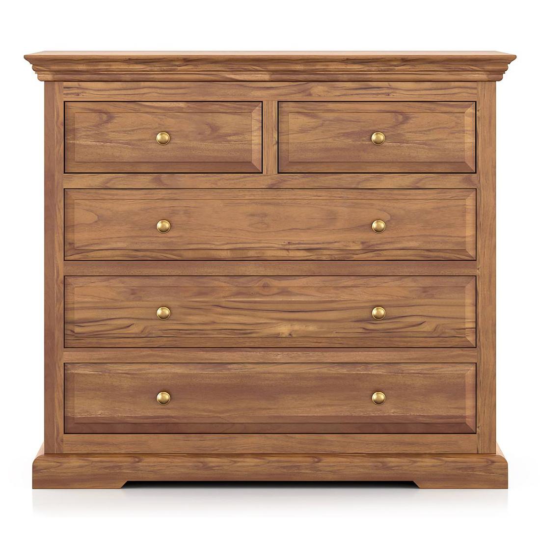 Tuscany Solid Wood Chest of 5 Drawers in Natural Teak Finish