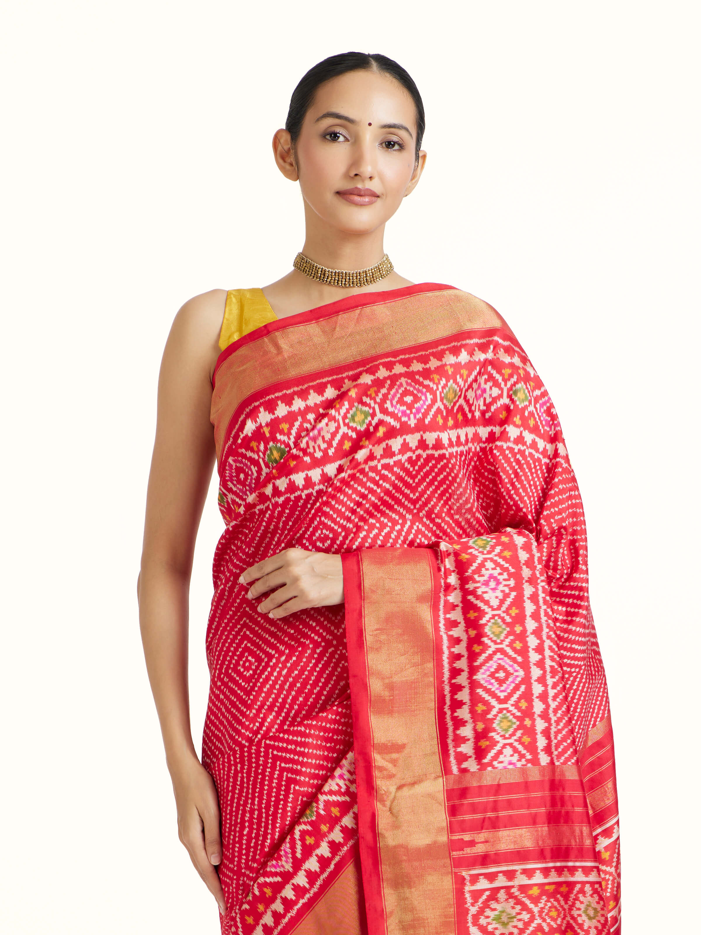 Red Weft Ikat Silk Saree