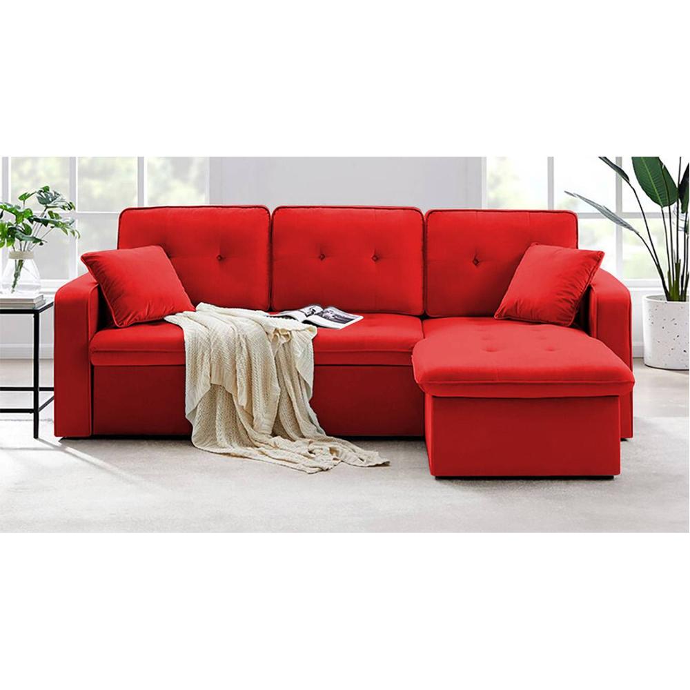 Jacob Solid Wood Sofa cum Bed in Red