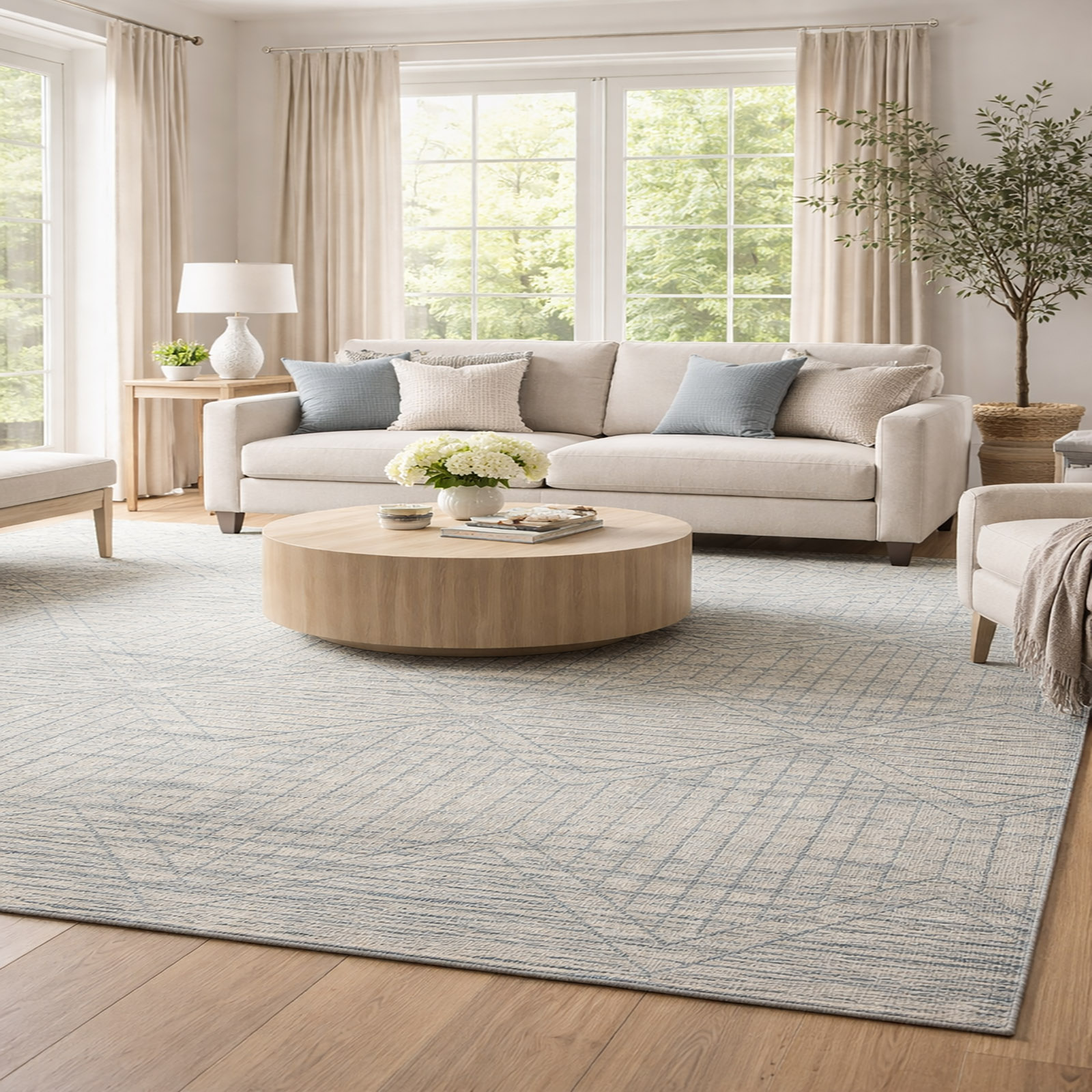 MILFORD Wool Rectangle Carpets Hand Tufted in Blue Colour - The Woven Legacy