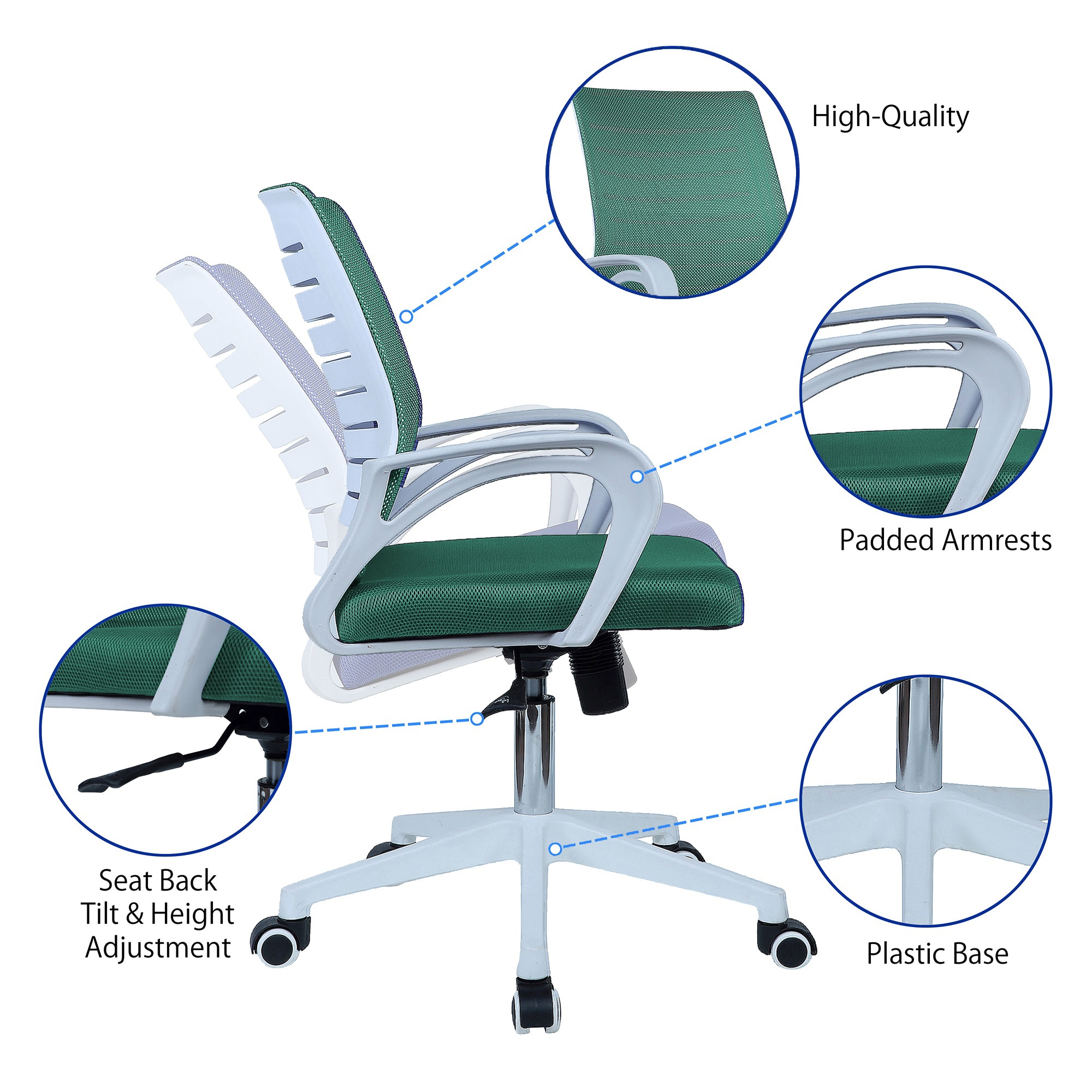 Mmarveal Mid Back Ergonomic Chair in Dark Green Colour