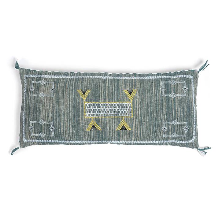 Embroidered Sage Linen Lumbar Cushion Cover - Urban Ladder