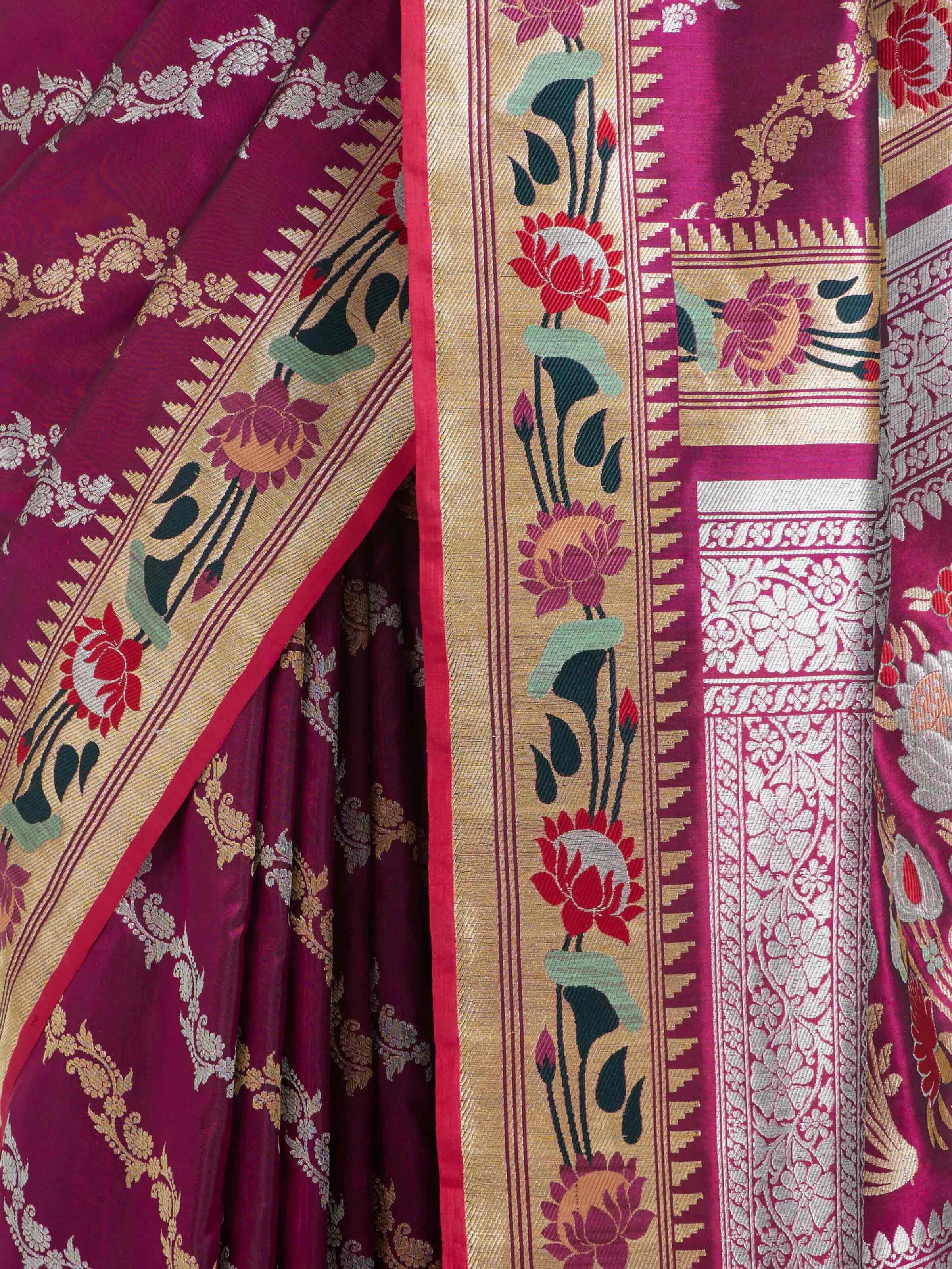 Purple Ashavali Brocade Silk Saree