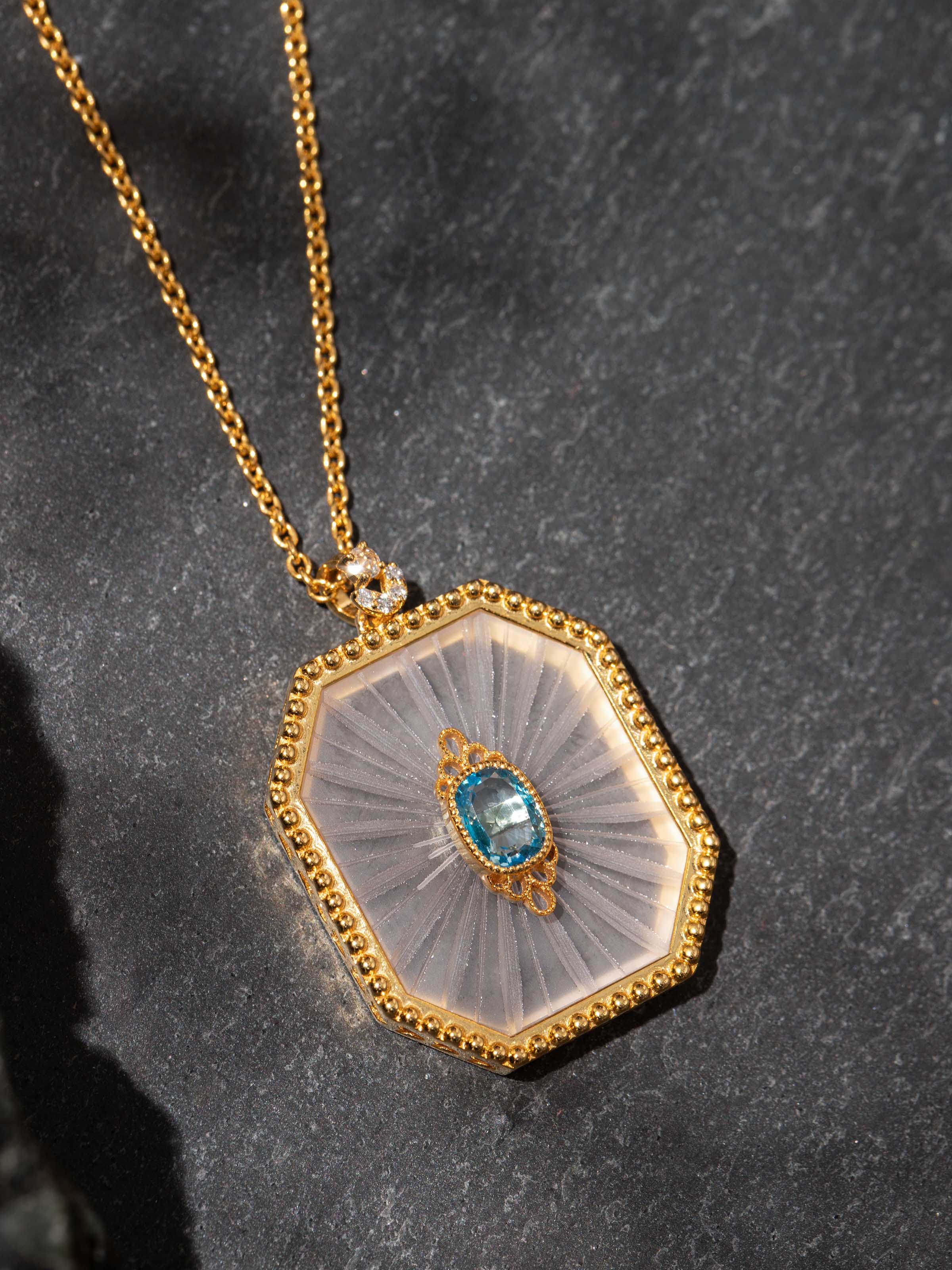 Detail shot of Lapidary 14 Karat Gold Pendant & Chain