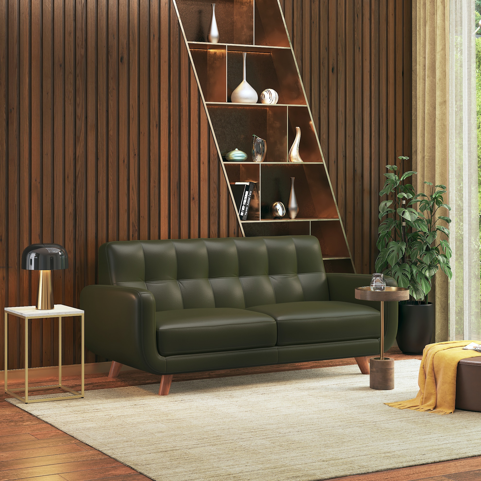 Waverly 2 Seater Leather Sofa in Army Green