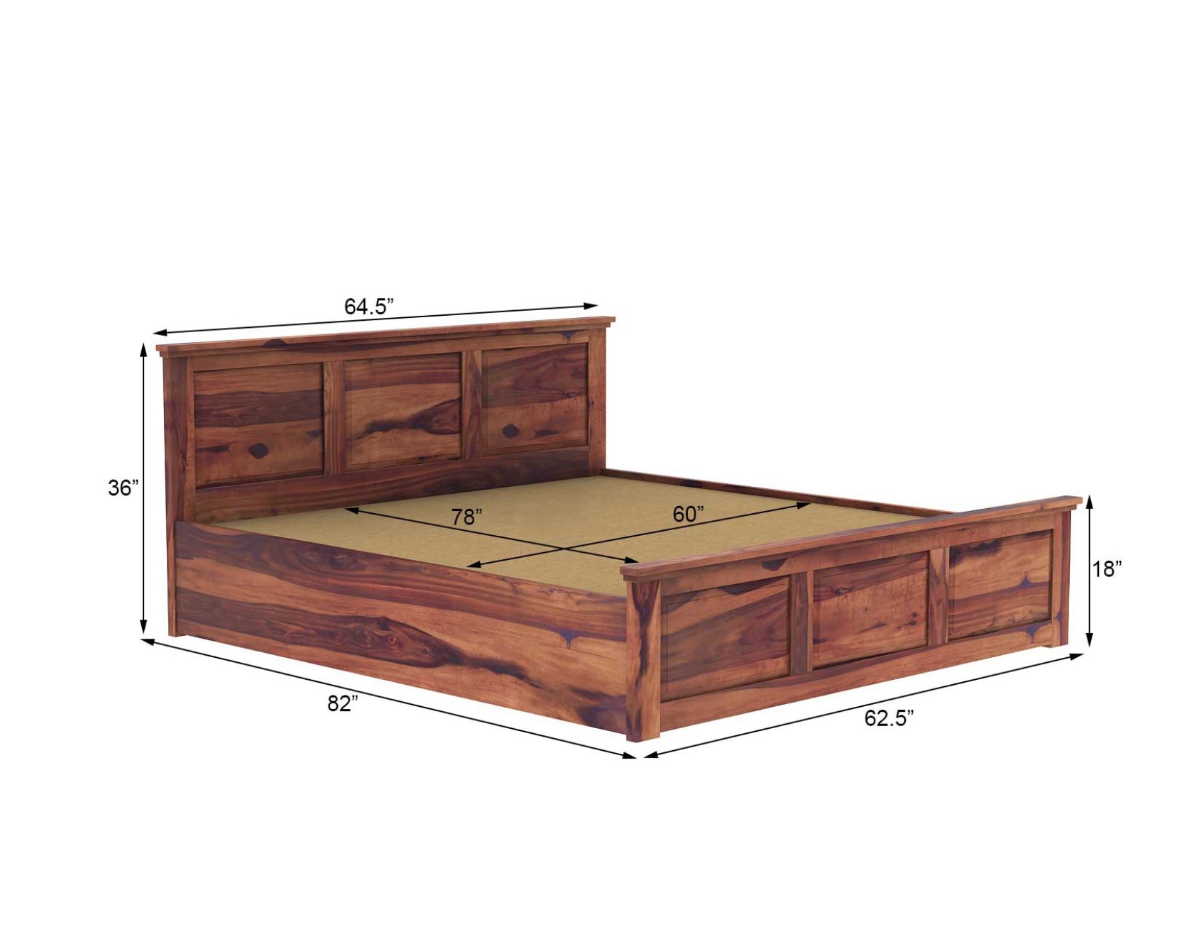Stainfiled Solid Wood King Size Bed In Hydraulic Storage Bed In Teak Finish