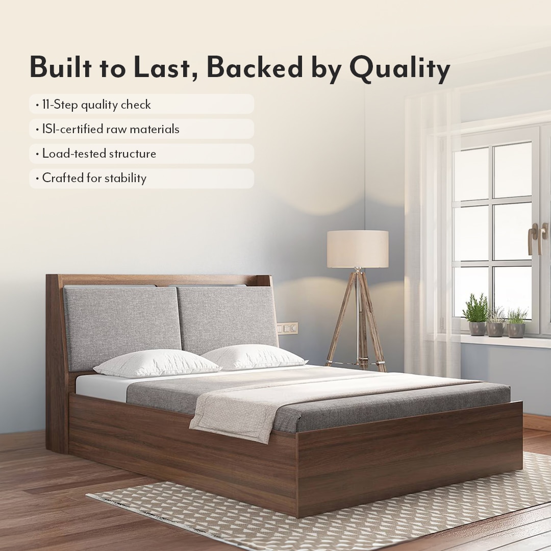 Tyra Queen Bed Box Storage In Classic Walnut Finish