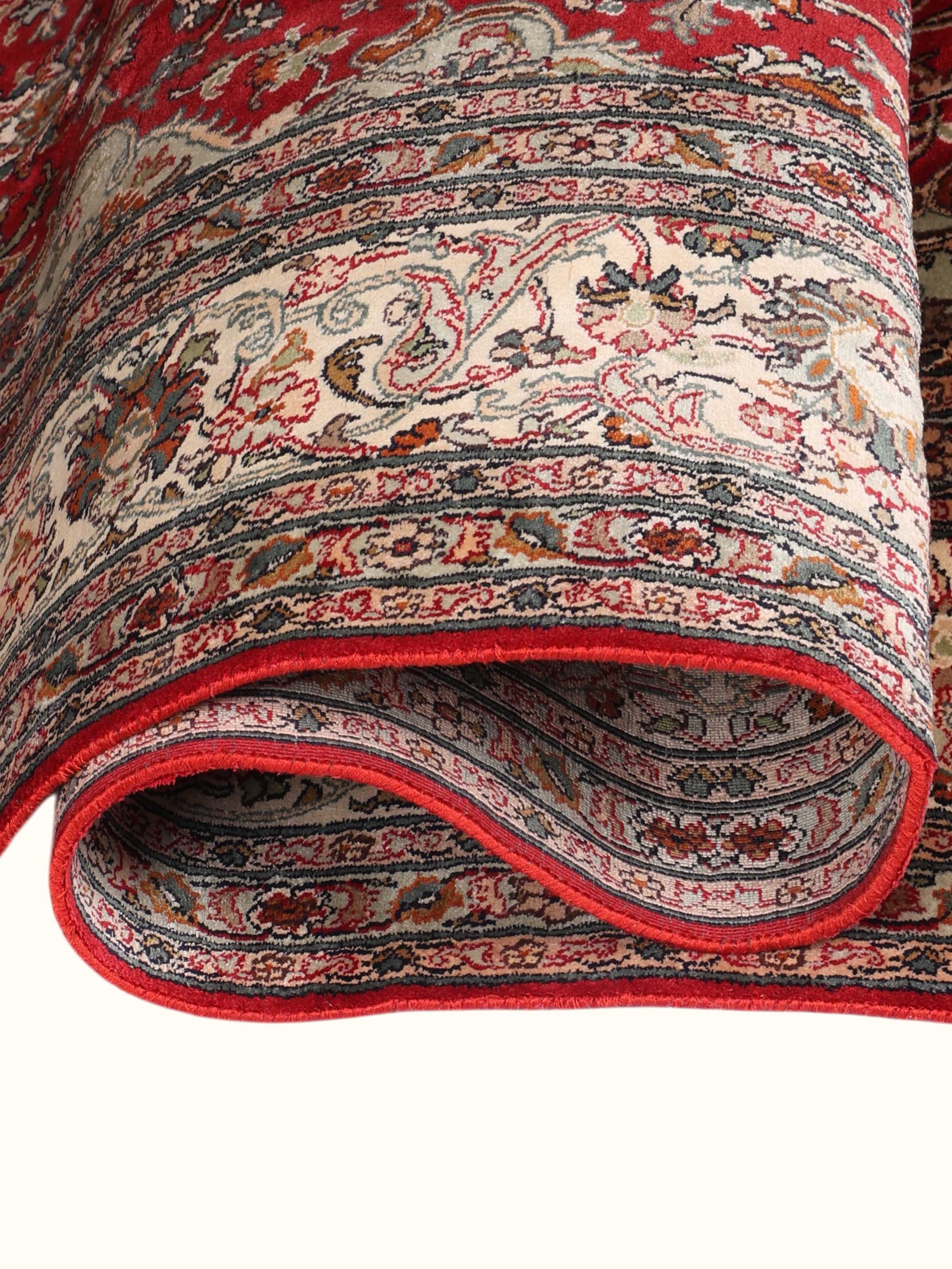 Traditional Persian Red Ivory Kashan Kashmir Silk Hand-Knotted Carpet