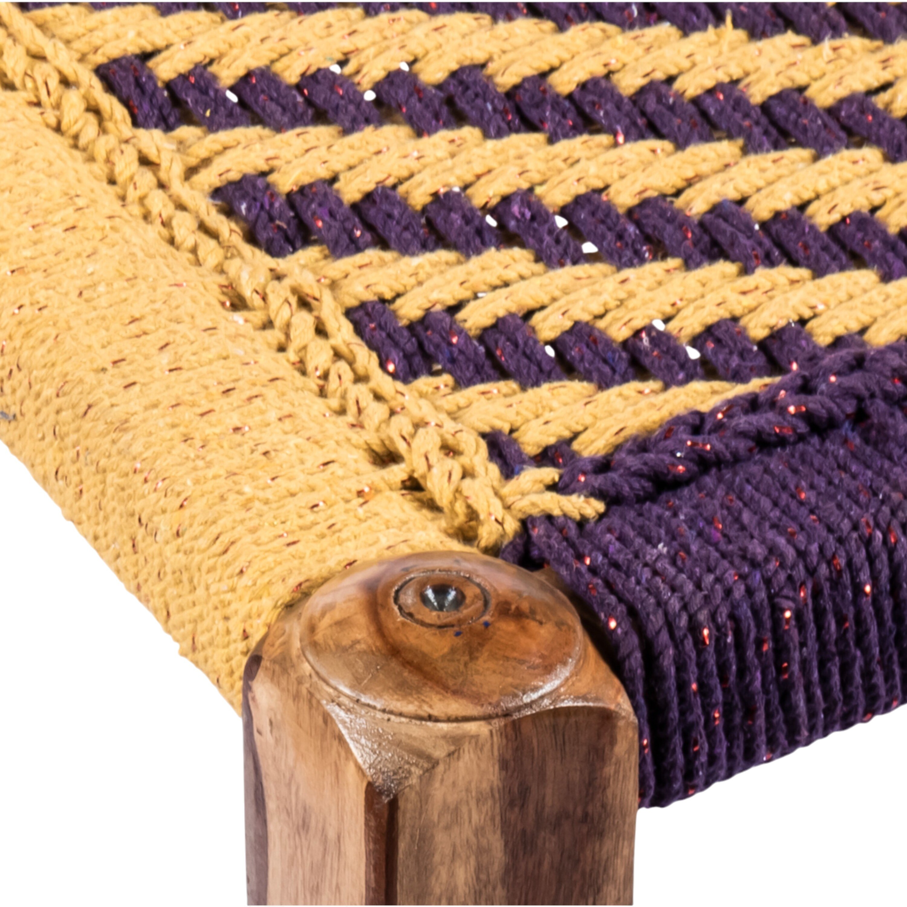 Riaza Sheesham Wood Vintage Set of 2 Stools in Yellow & Purple Rope Canning