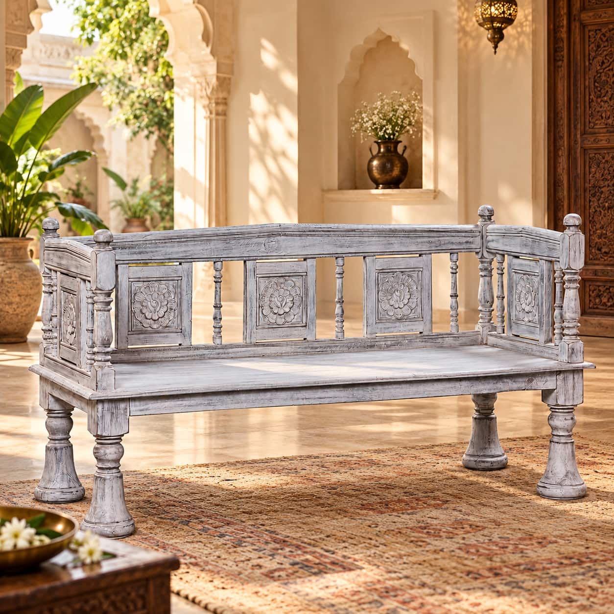 Wollman Mango Wood Bench In Grey Finish