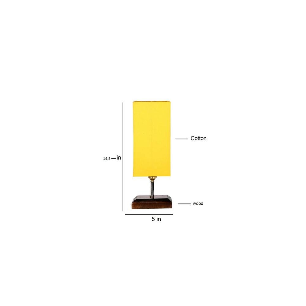 Ellison Yellow cotton table lamp with Square Brown Wood Base
