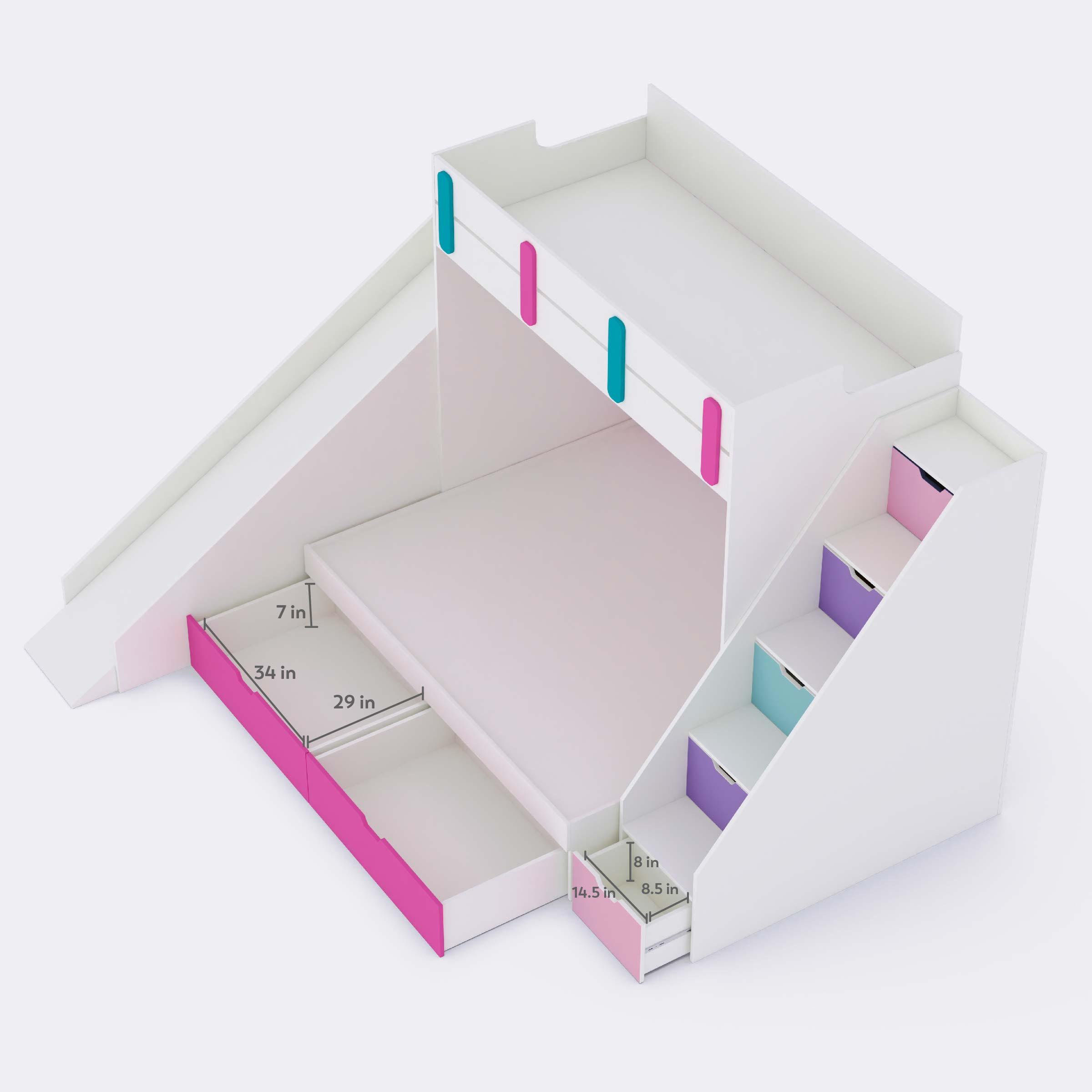 Sleep N’ SlideBunk Bed  6X4 (Drawers On Wheels) In Pink Colour
