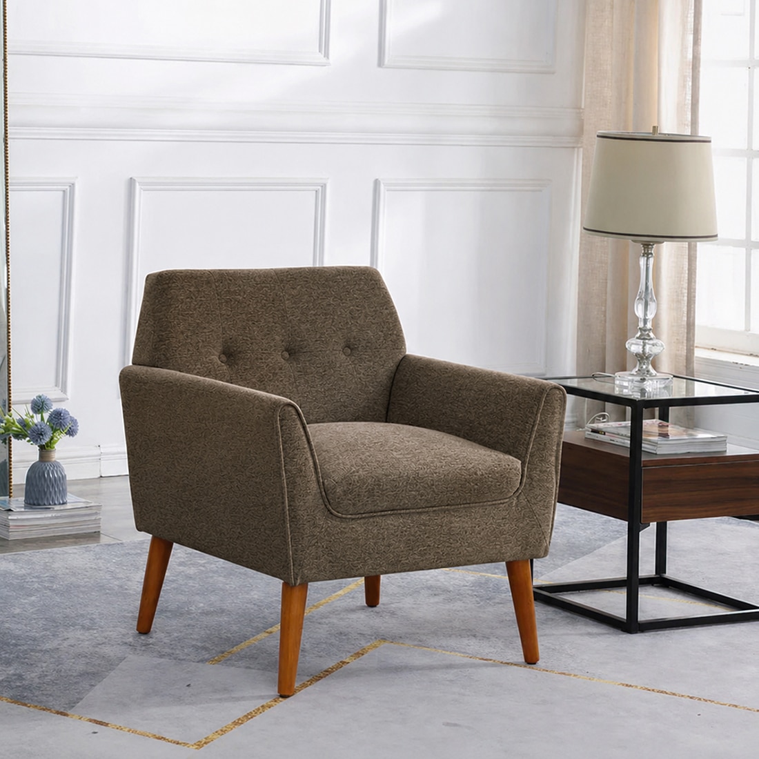 Thomas Boucle Fabric Arm Chair in Brown Colour - KURSIWALLAH