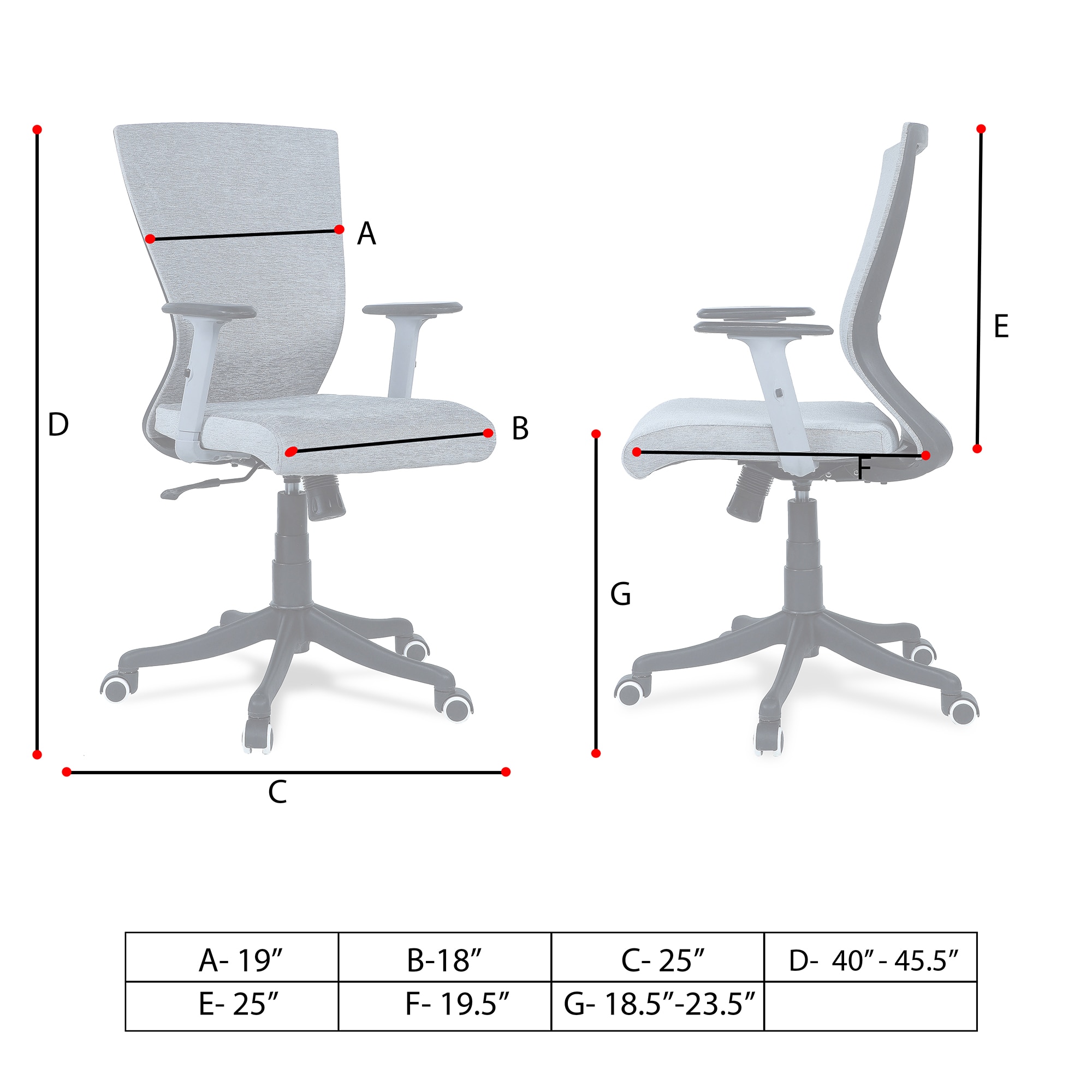 Rocknew York Mid Back Ergonomic Chair in Grey Colour