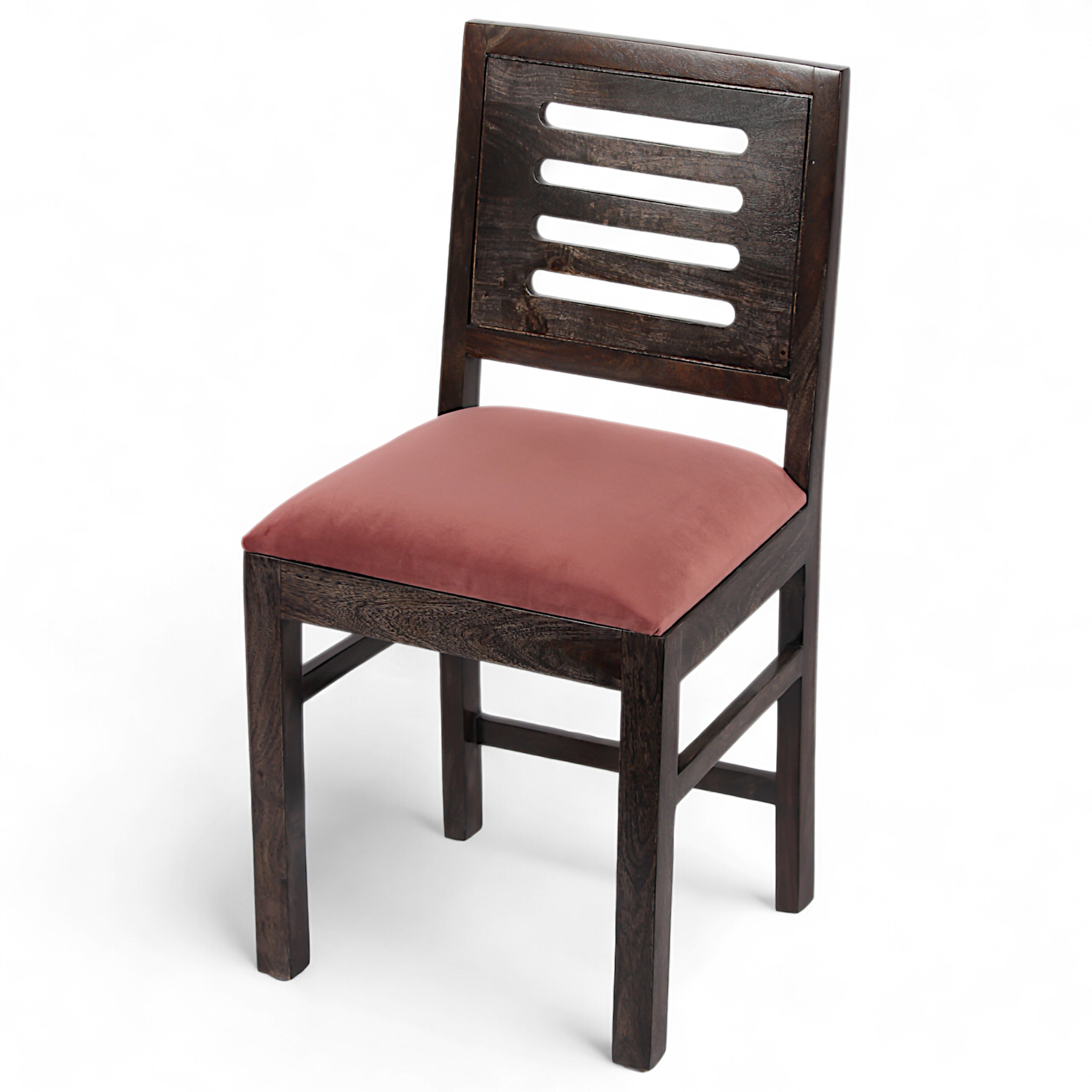 Rosslyn Sheesham Wood Set of 2 Dining Chairs in Mahogany Finish & Coral Pink Velvet Cushion Seat