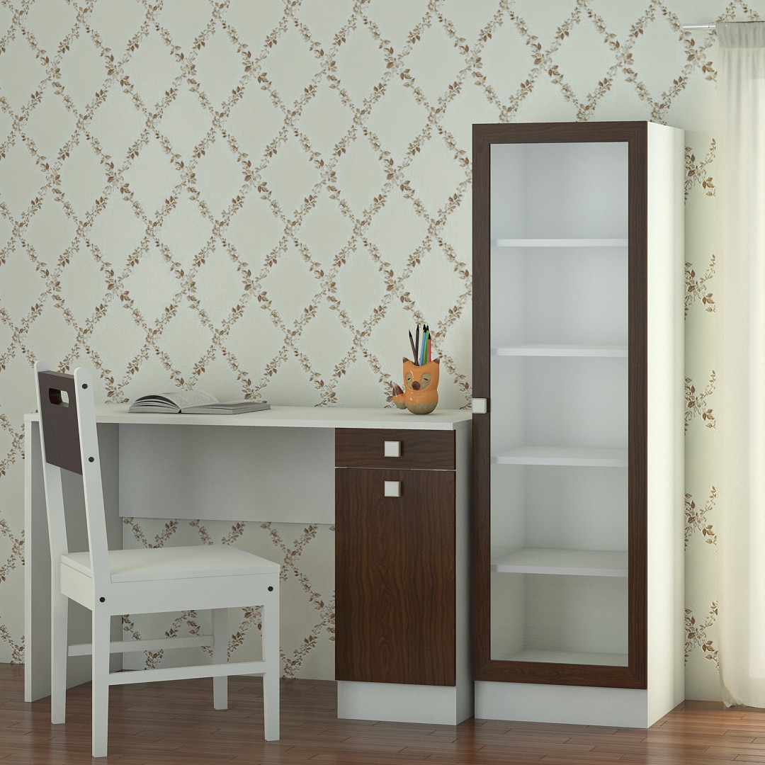 Celestia Study Set with Desk Bookshelf and Wooden Chair in Coffee Walnut Colour