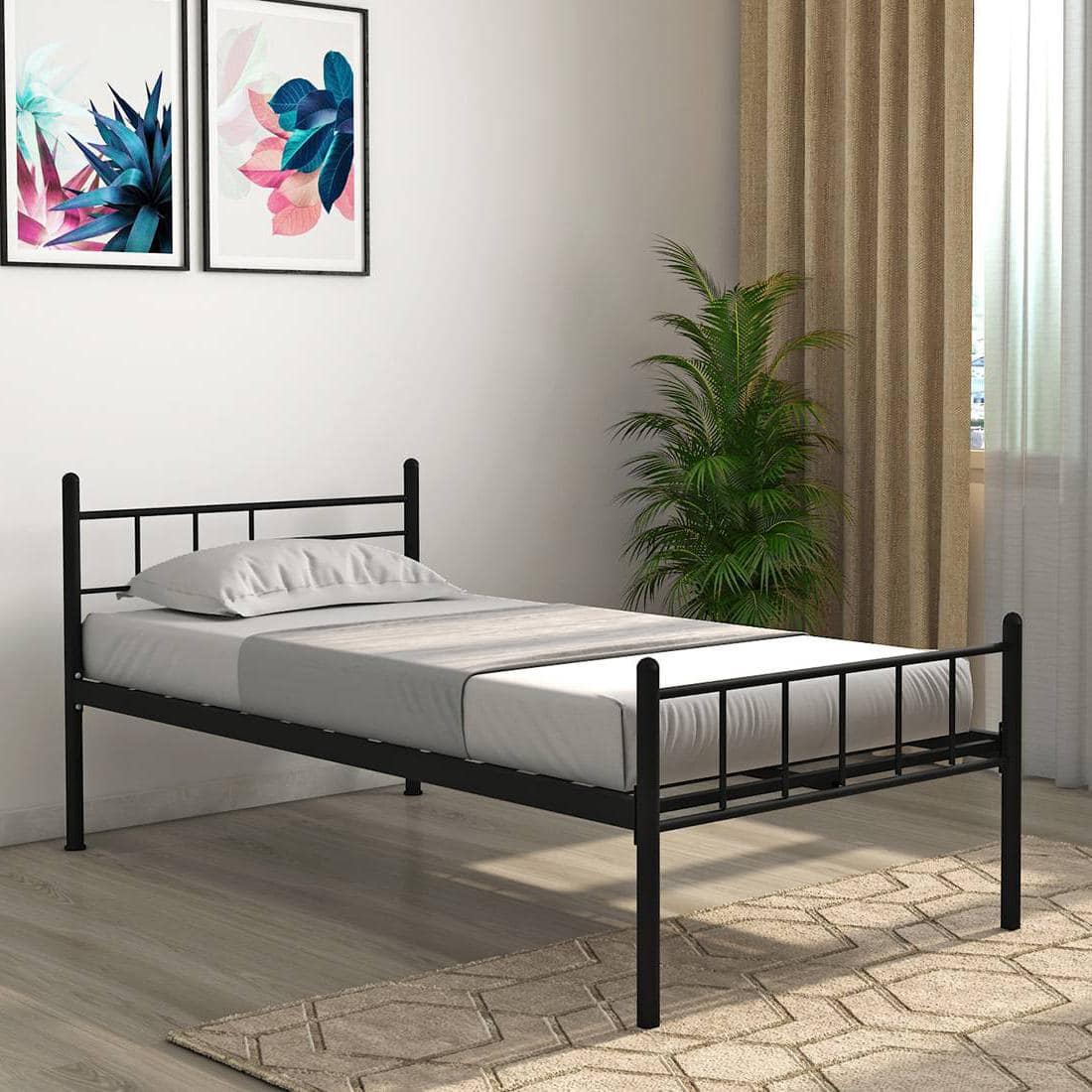 Weaver Metal Single Size Bed In Black Finish