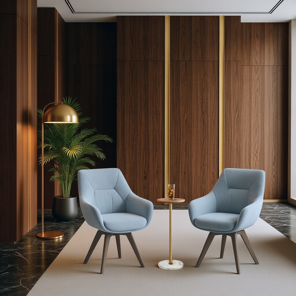 Wella Swivel Solid Wood Dining Chair Set of 2 in Blue Fabric