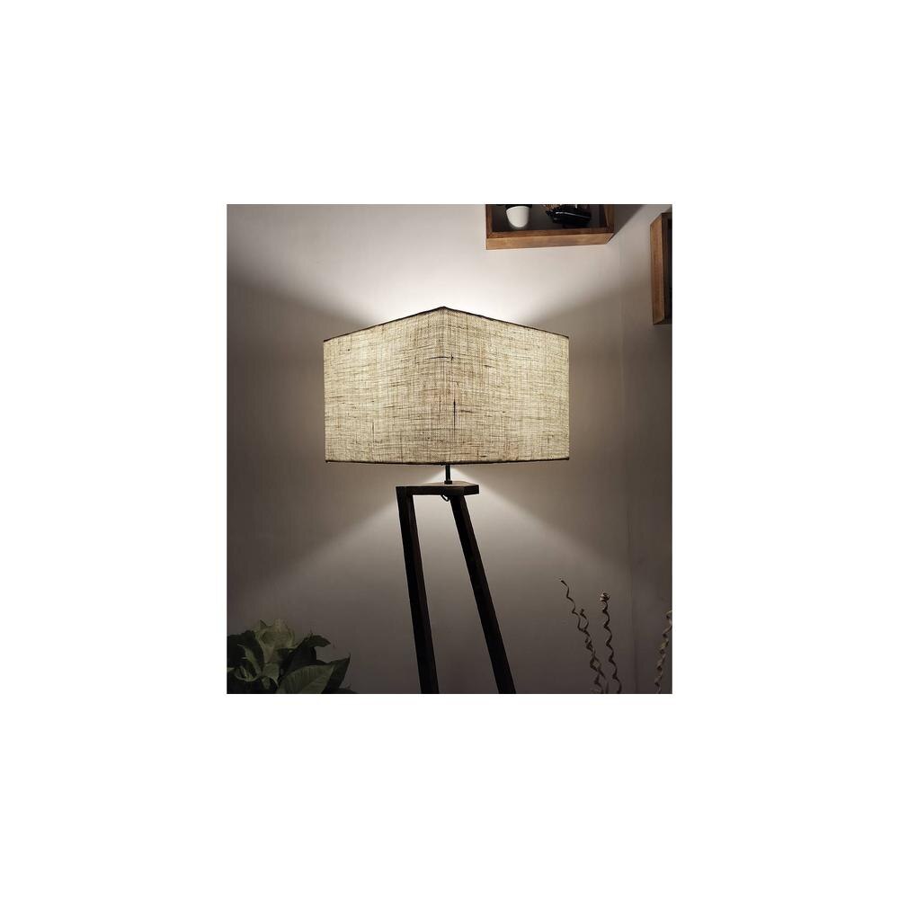 Angular Beige Jute Floor Lamp with Beige Jute Base
