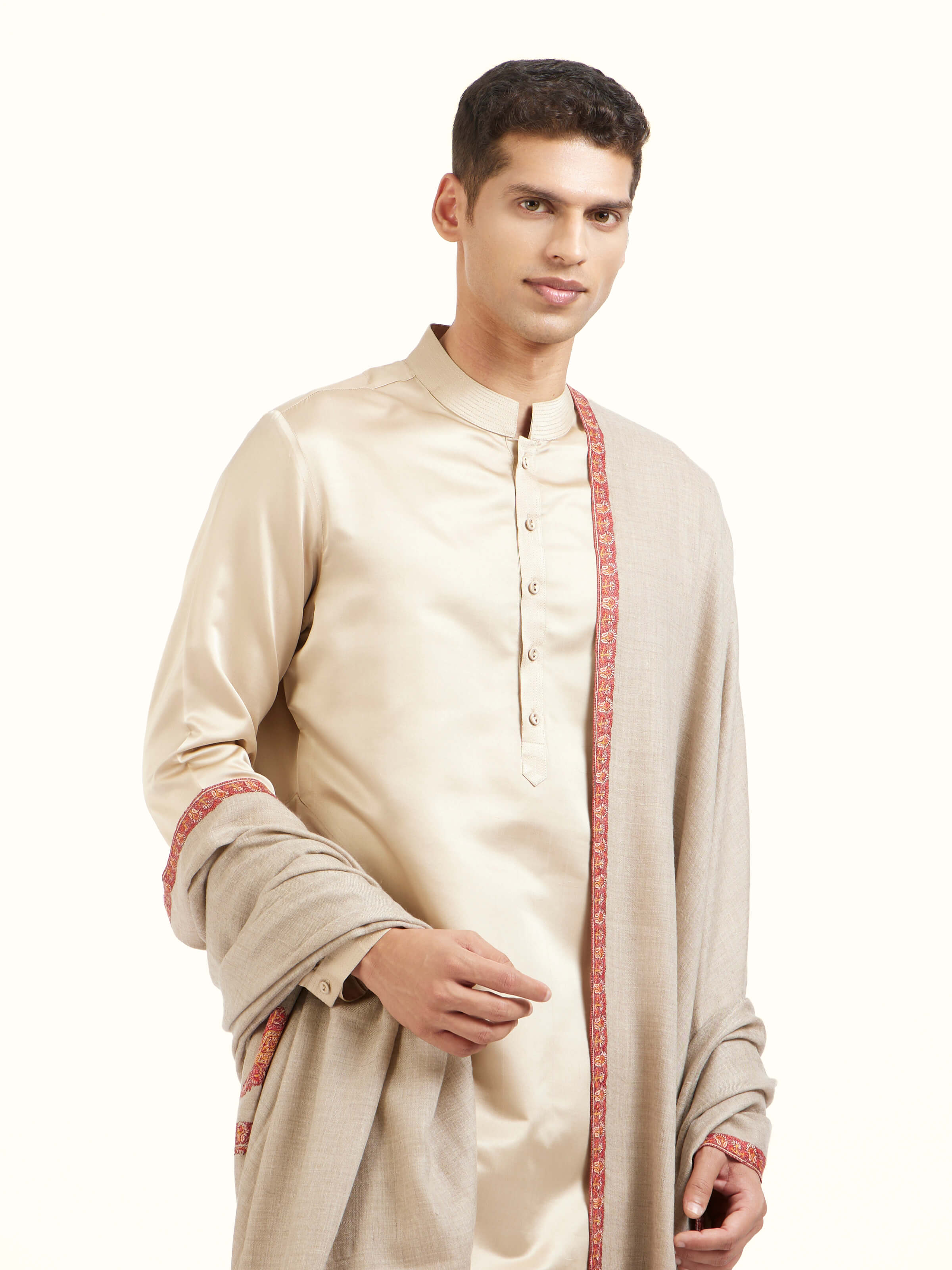 Natural Sozni Hand Embroidered Shawl