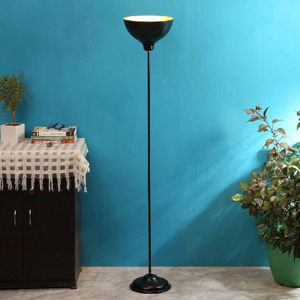 Gannon Beige Metal Floor Lamp with Black Iron Base