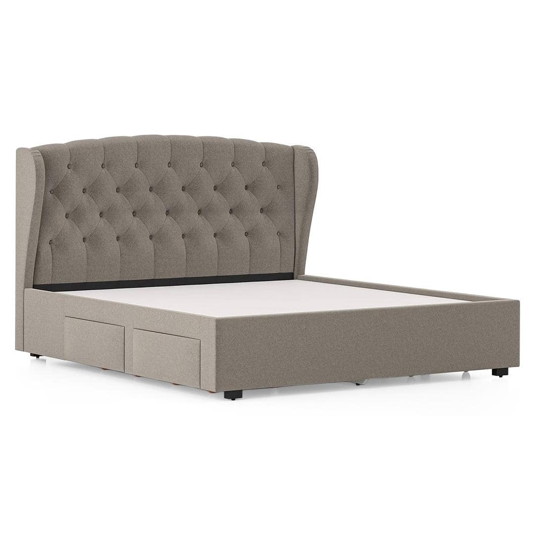 Holmebrook Engineered Wood King Size Drawer Storage Upholstered Bed In Shitake Beige Colour