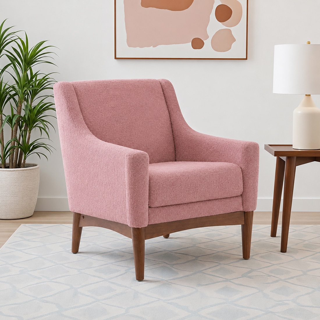 Claudia Boucle Fabric Arm Chair in Pink Colour - KURSIWALLAH