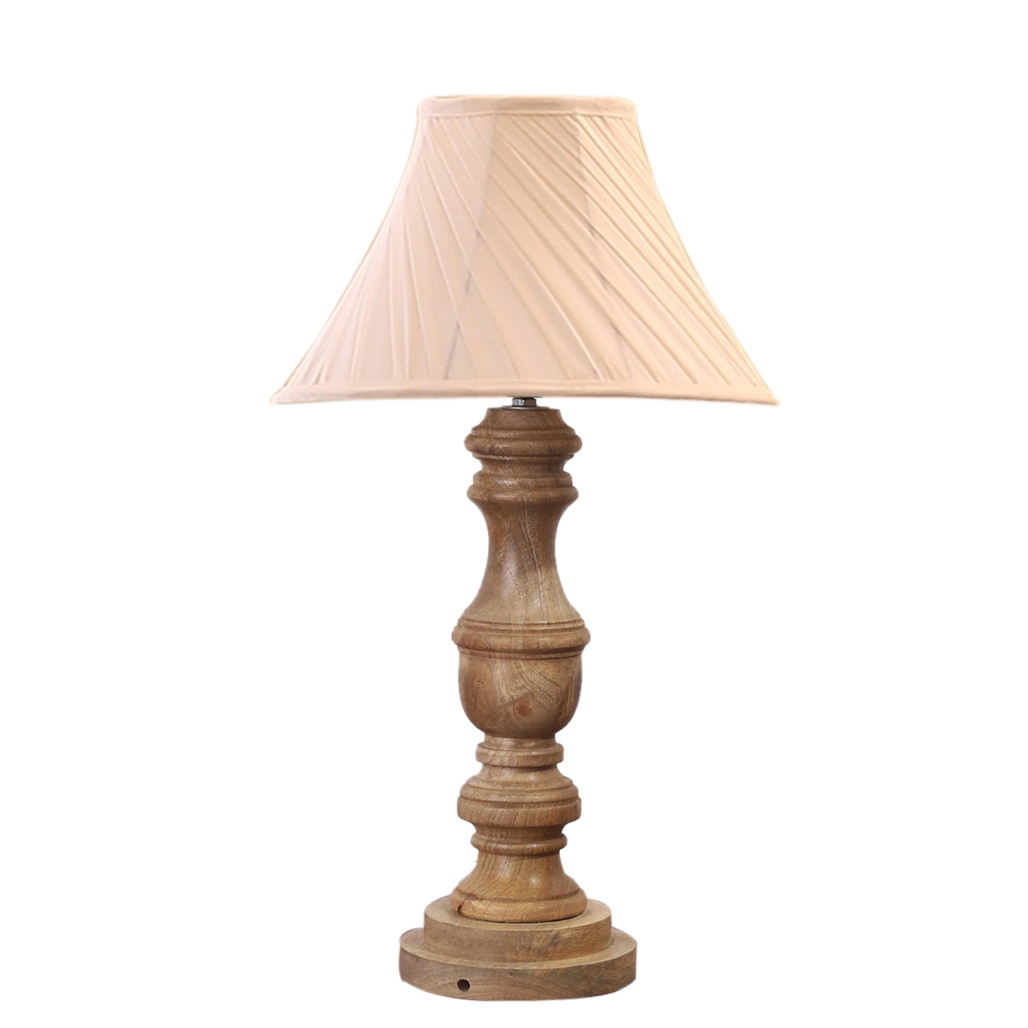Devansh Off-White Cotton Vintage Cross Pleated Lamp With Wood Base