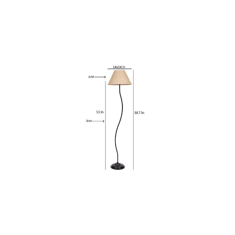 Ruby Beige Natural Fiber Floor Lamp with Black Iron Base