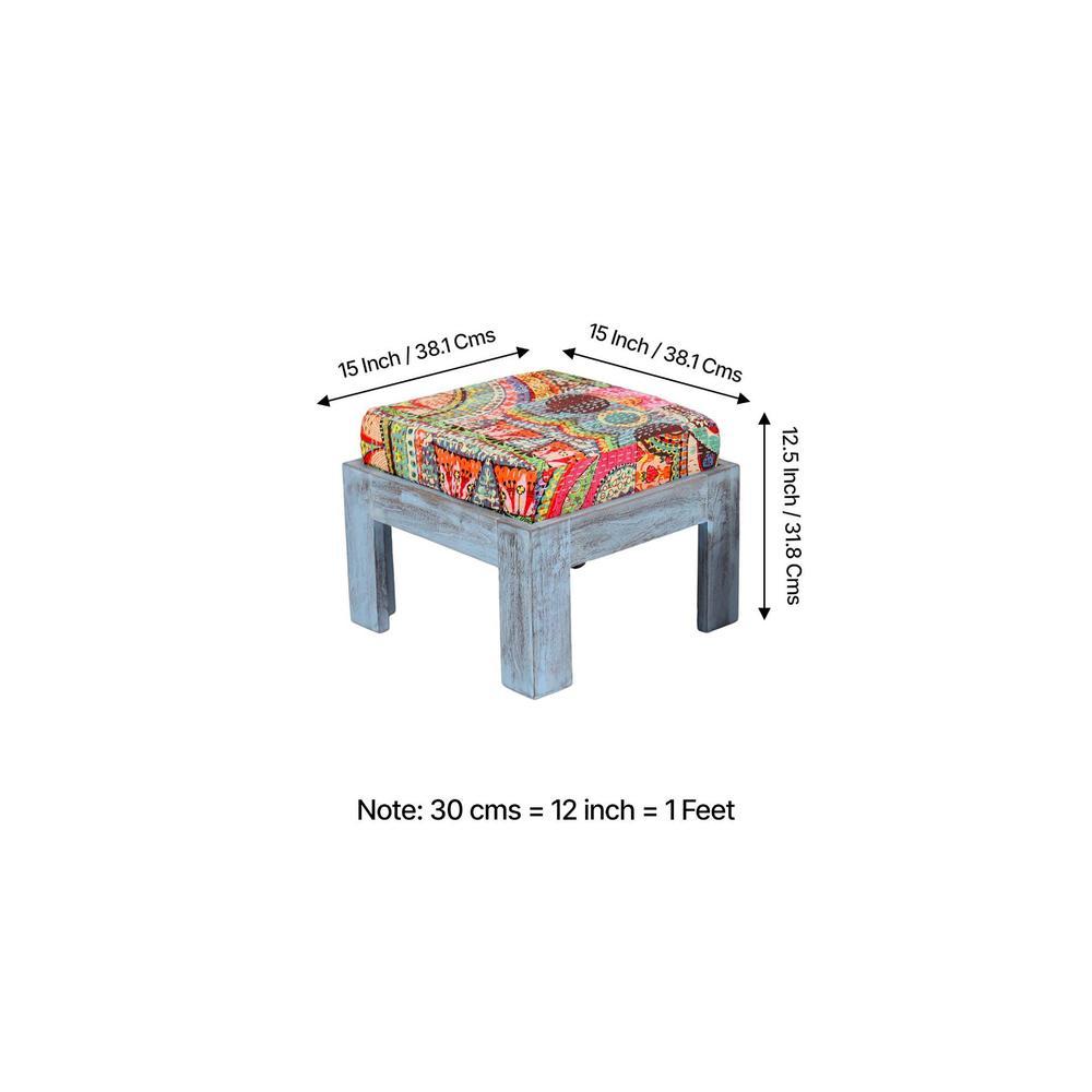 Blane Sheesham Wood Country Side Coffee Table Set With 4 Stools In Antique Multi-Colour Finish