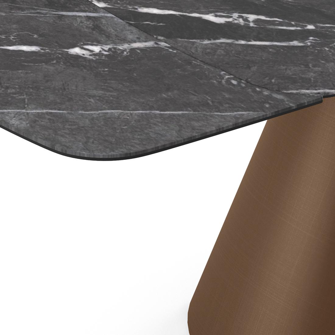 Aeris Ceramic 6 to 8 Seater Extendable Dining Table in Black Jade With Beck Dining Chair in Olive Leatherrete Fabric