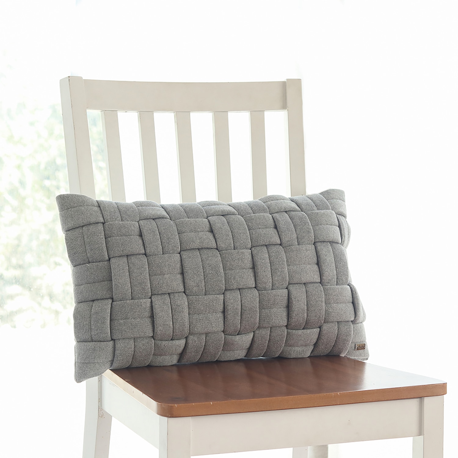 Basket Knit Light Grey Melange Pillow Cover 12X20 Inches - Pluchi
