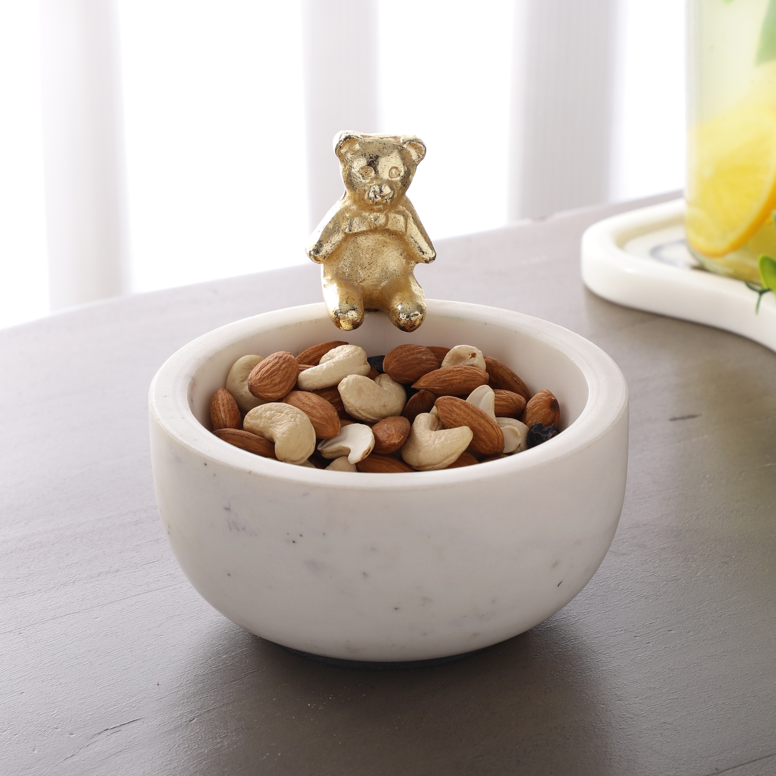Marble Nut candy Bowl Brass Teddy embedded