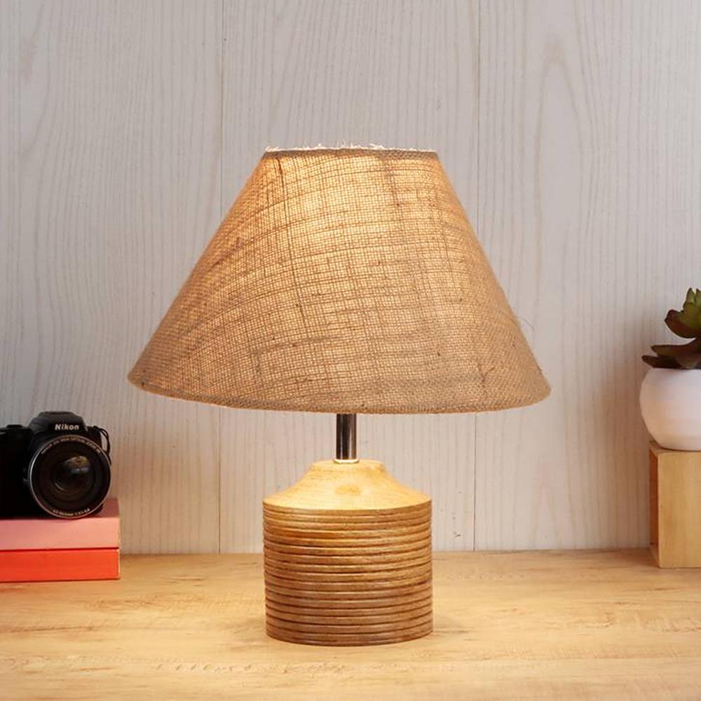 Joanne Beige Natural Fiber Shade Table Lamp with Natural Wooden Base - Devansh
