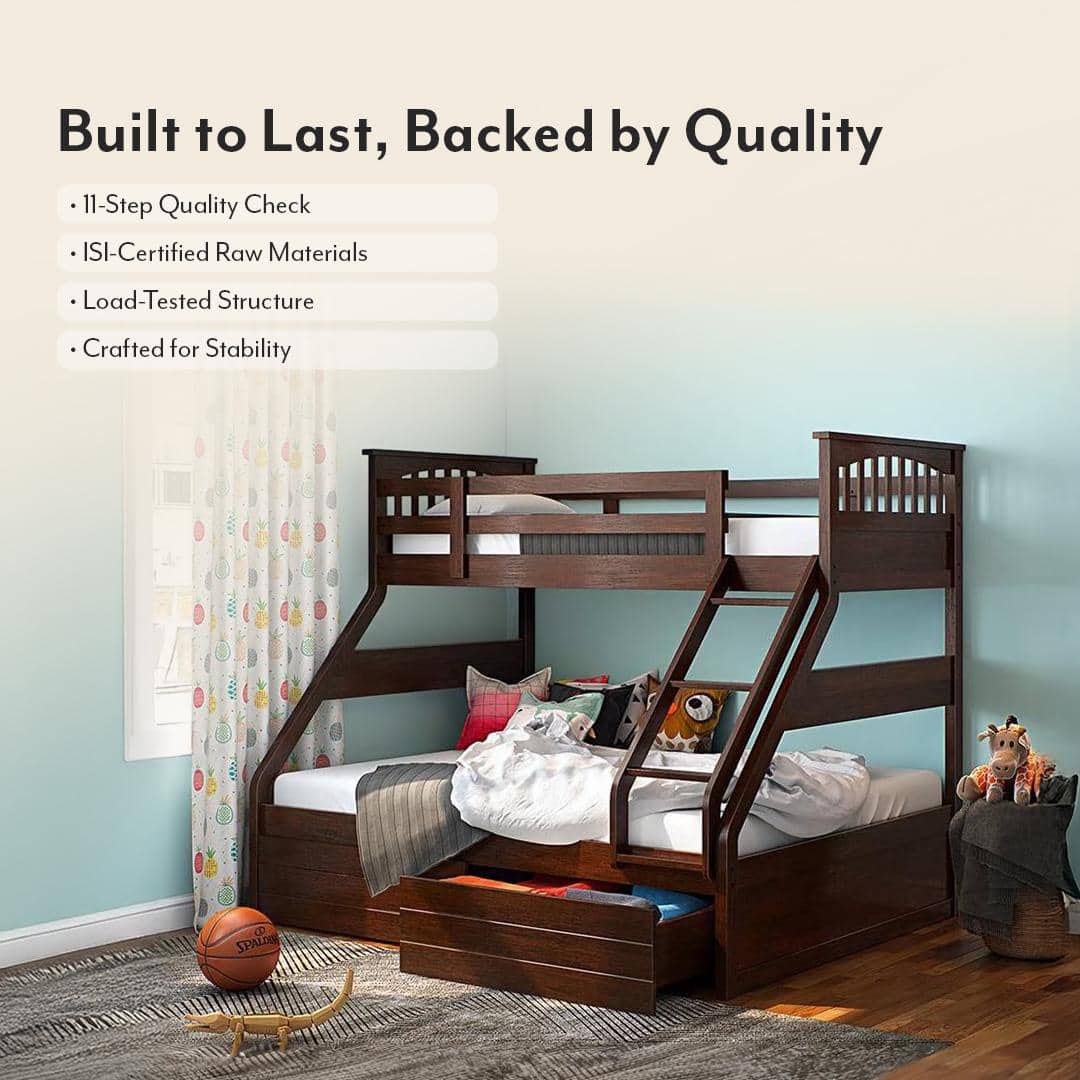 Barnley Single Over Queen Storage Bunk Bed In Dark Walnut