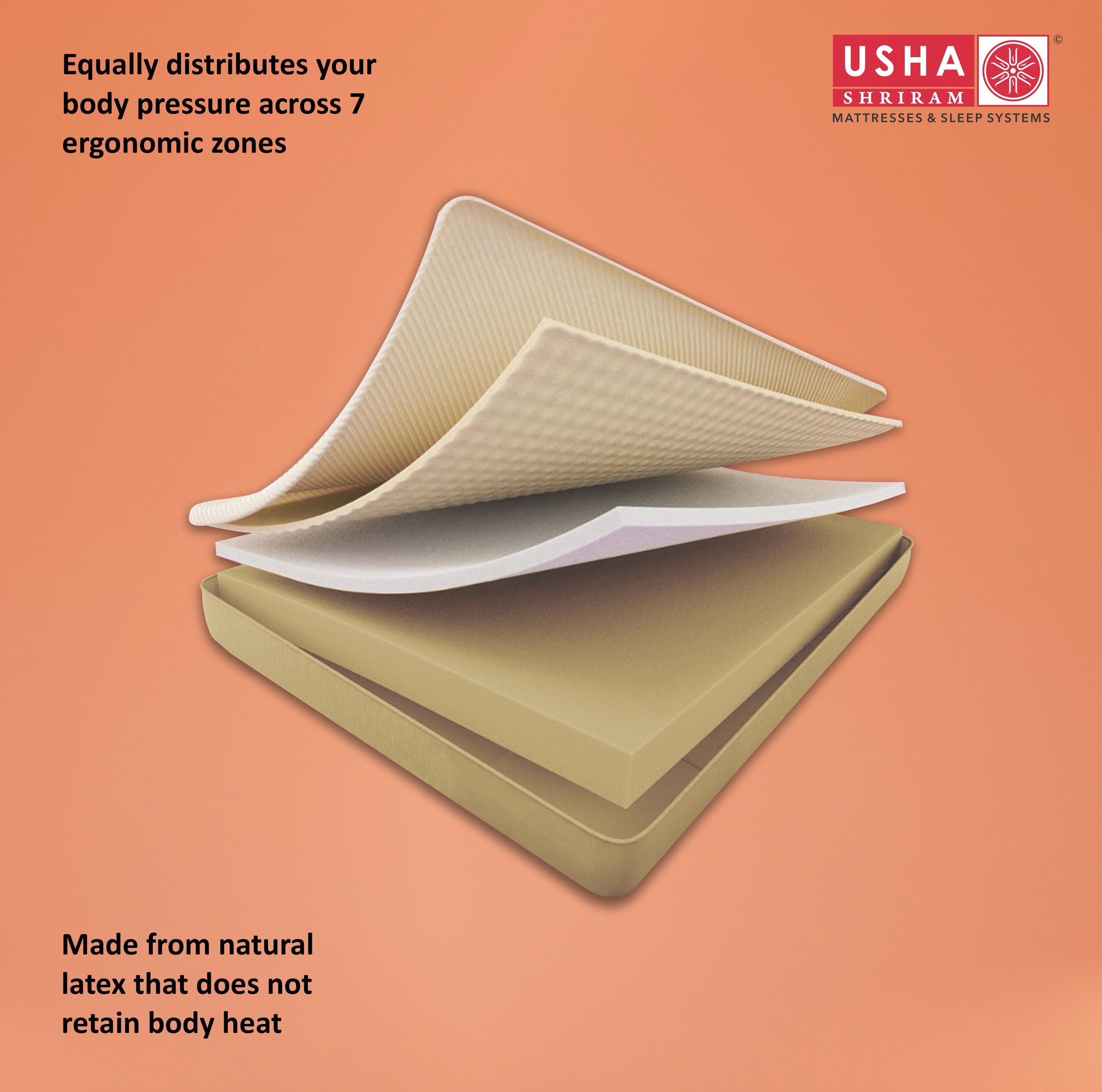 Usha Shriram AeroLatex Ortho Hybrid King Mattress (Mattress Thickness: 10 Inches, Mattress Dimensions: 75 x 72 in)