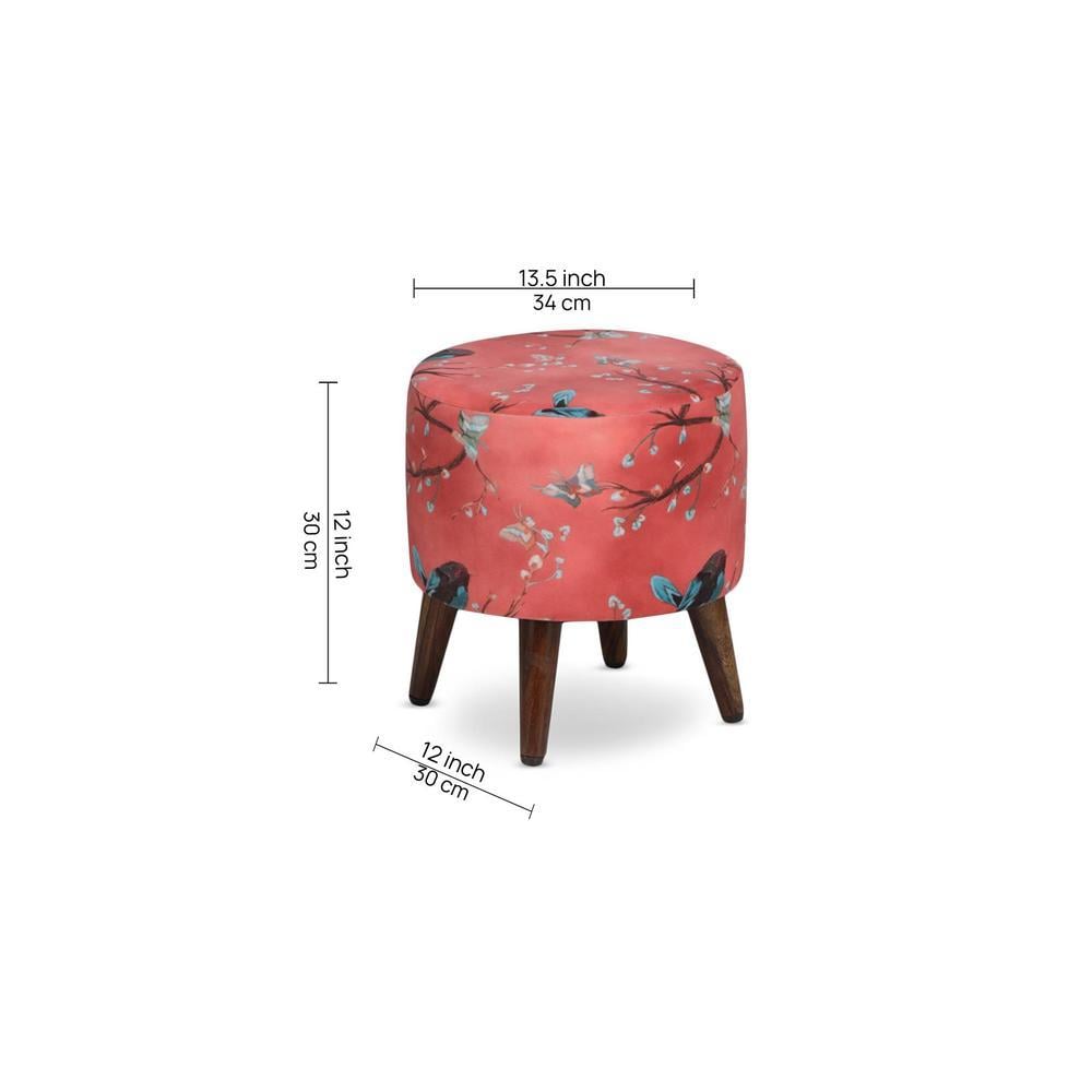 Serenity Solid Wood  Ottomon in  Red Colour