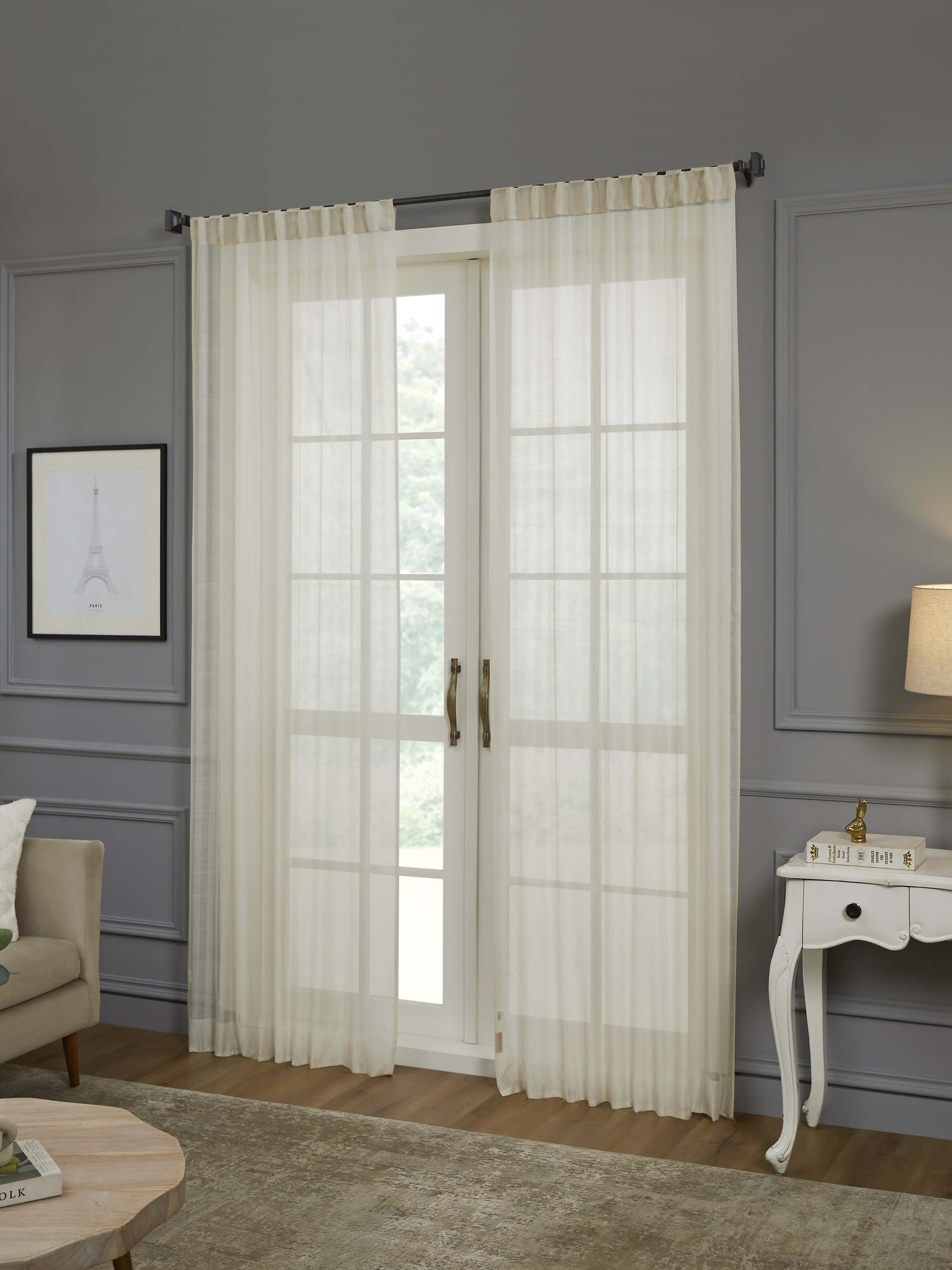 Pragya ivory wide stripe Maheshwari handloom textured sheer curtain 9 ft – Swadesh