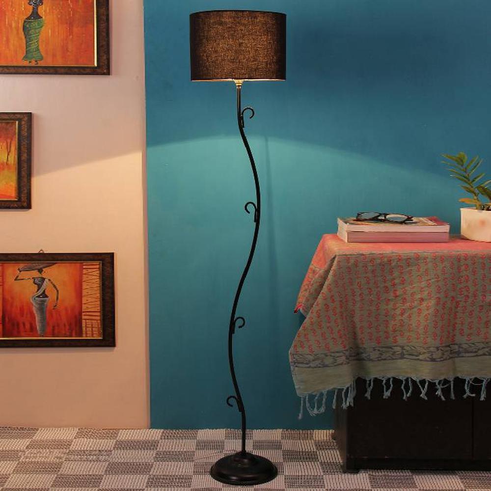 Darion Black Fabric Floor Lamp with Black Iron Base - Devansh