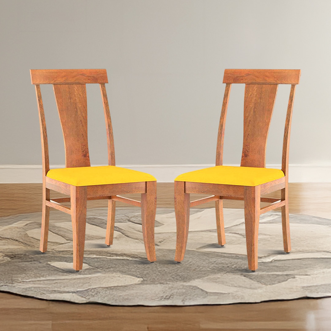 Fabio Dining Chair Set Of 2 In Colour Matty Yellow And Finish Amber Walnut