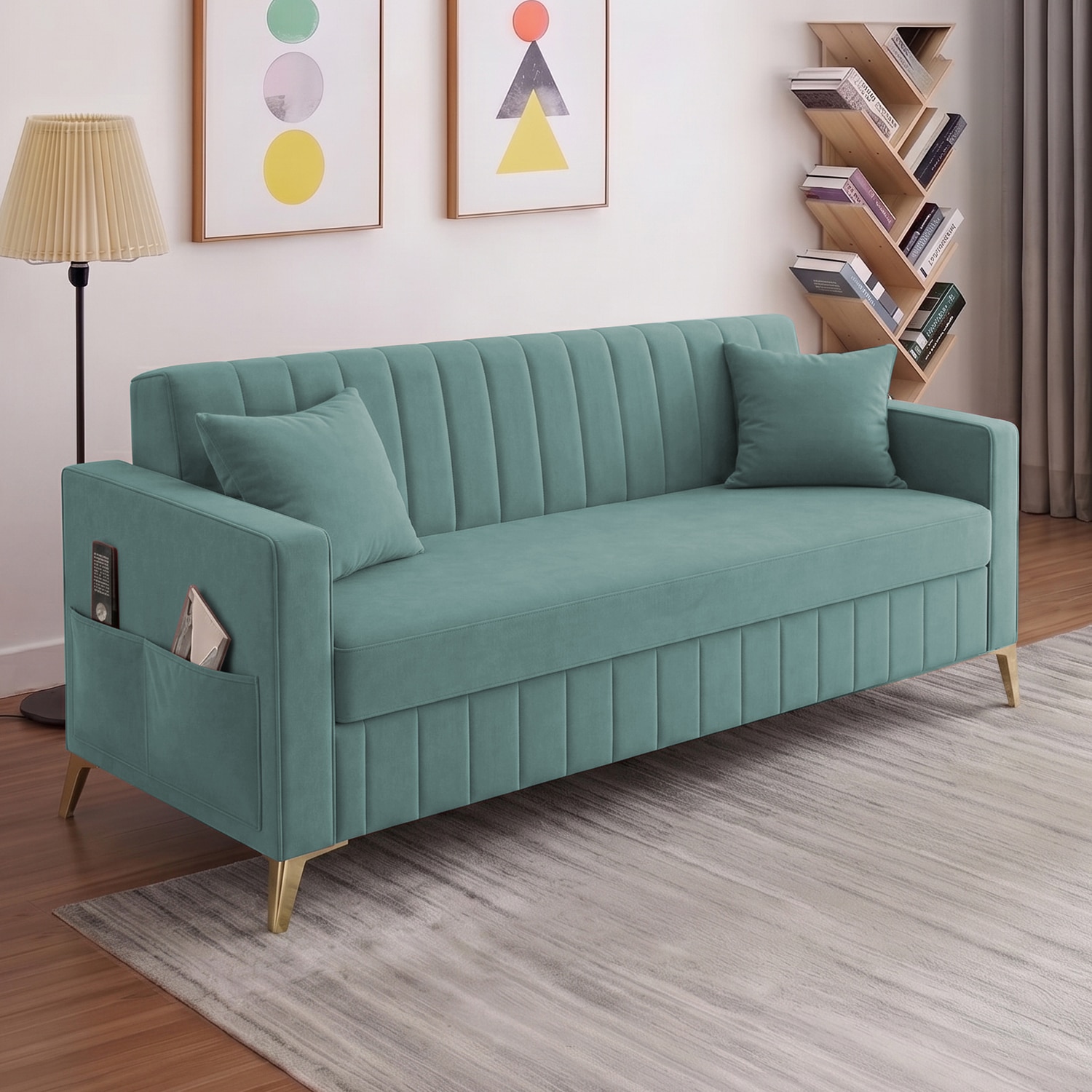 Convil Velvet 3 Seater Sofa in Tourquise Color - Home Lifestylez
