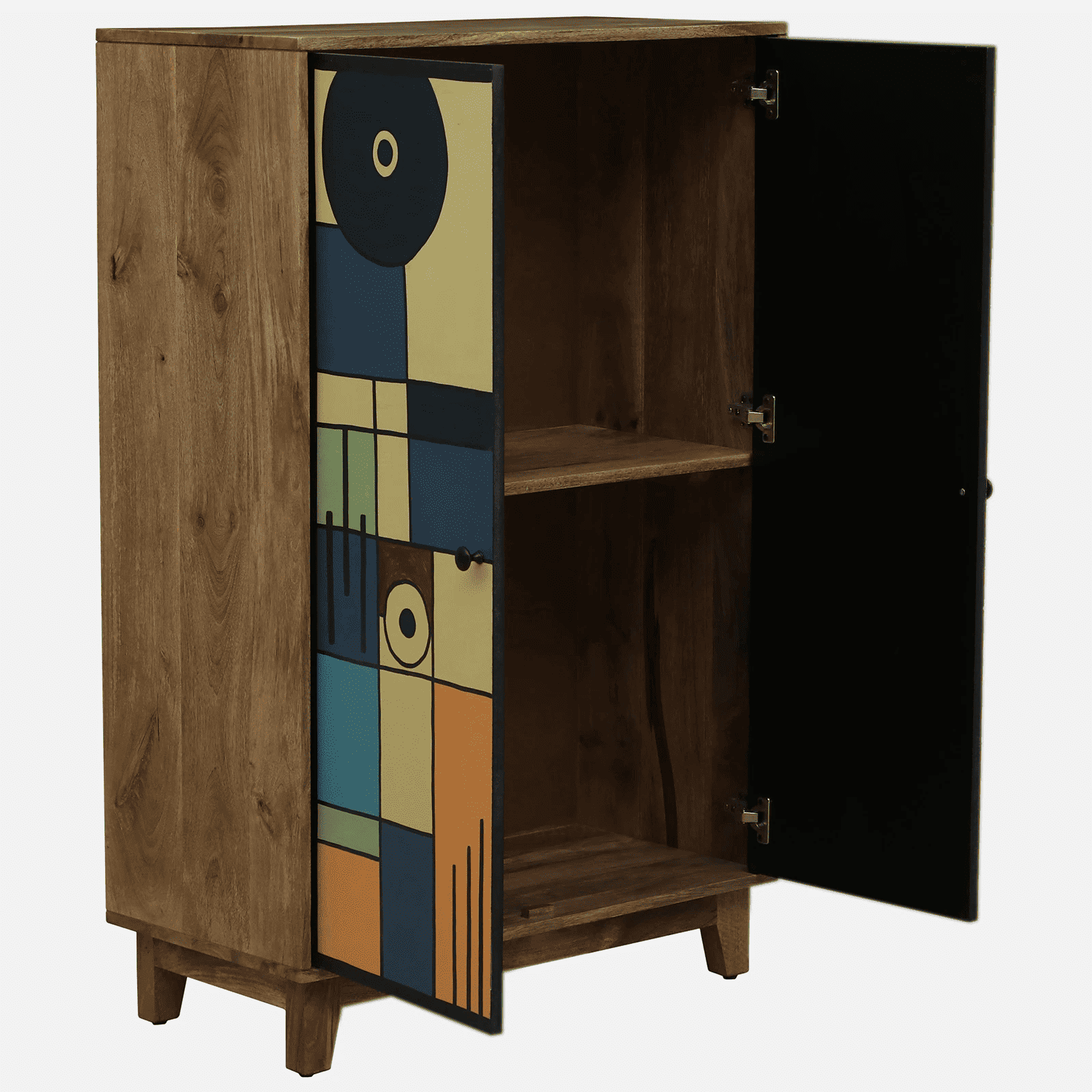 Olyn Mango Wood Handpainted Multicolour 2 Door Tall Cabinet In Natural Finish