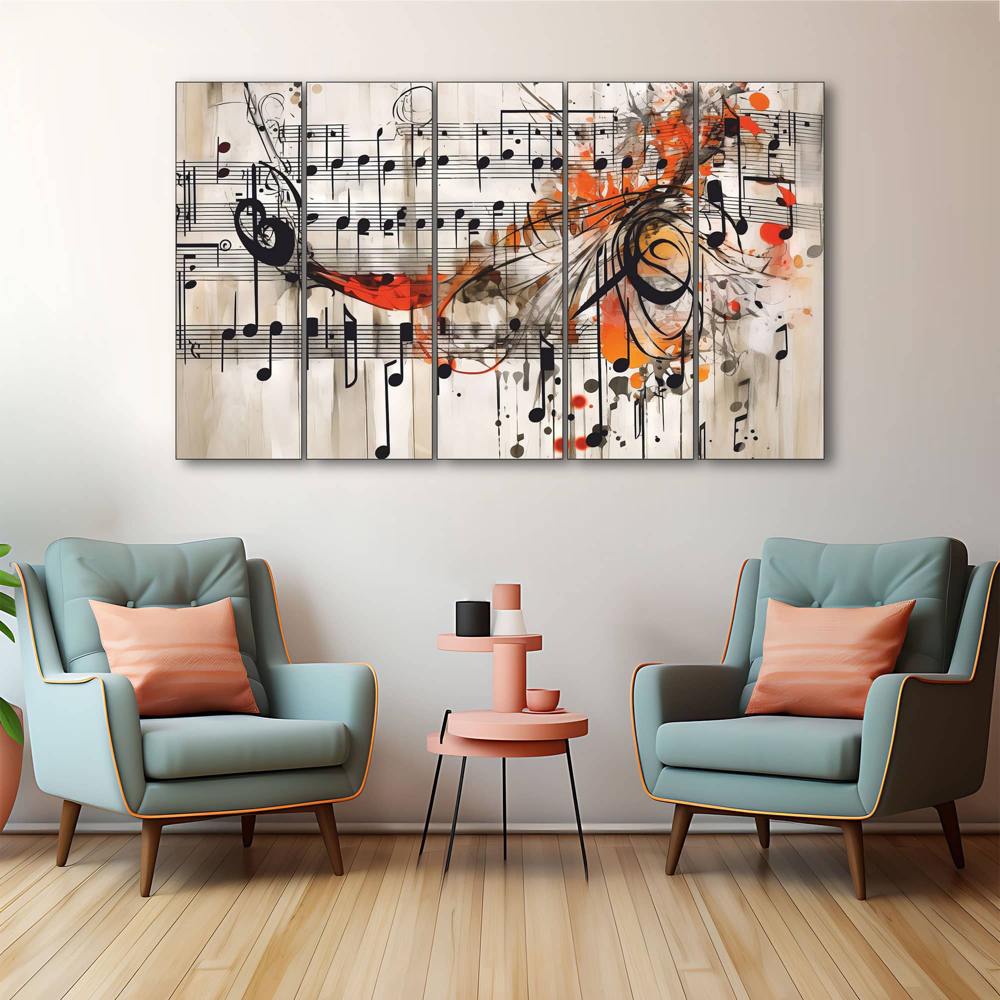 The Castle Decor Music Note Wall Art Set of 5 27x48 Inch - The Castle Decor