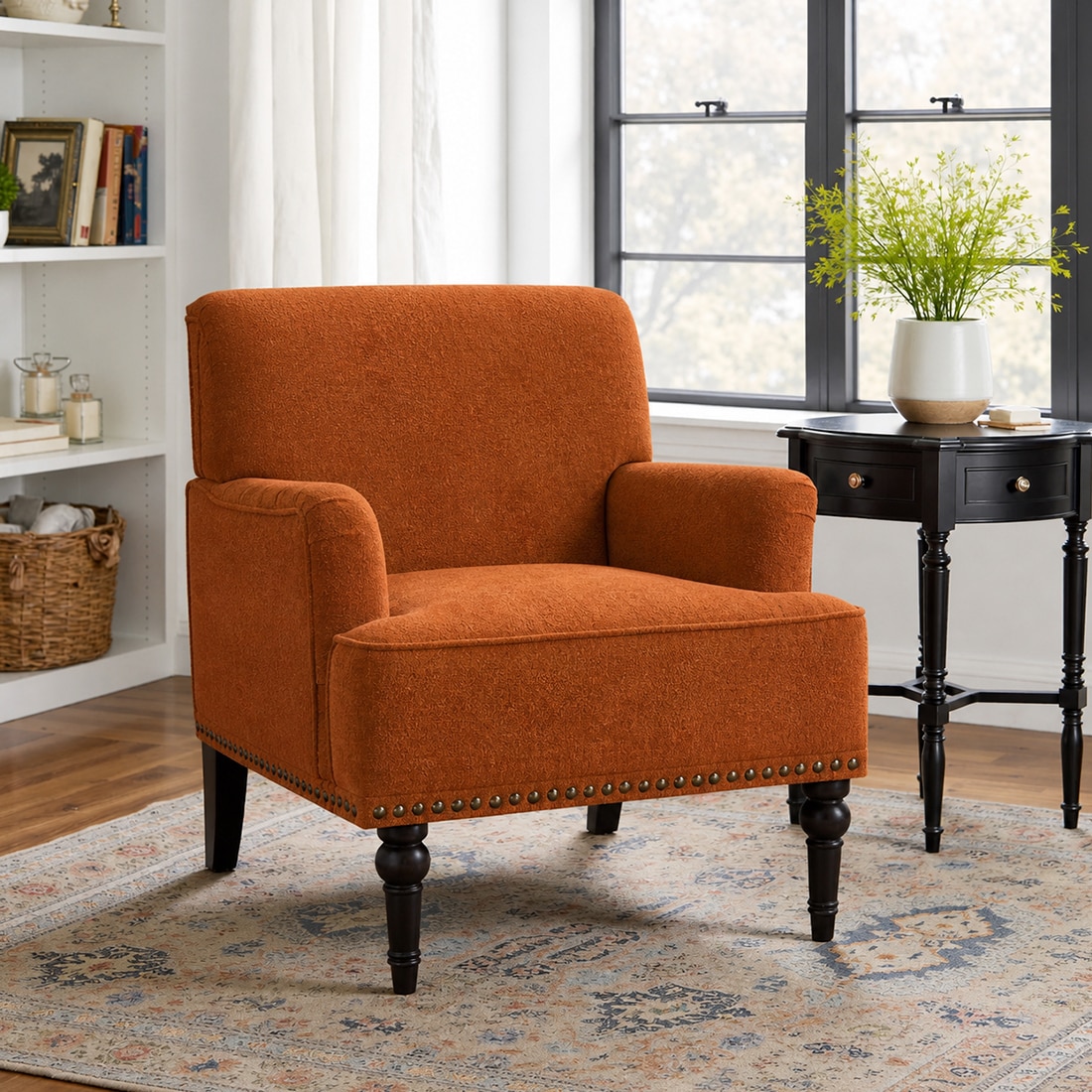 Terren Boucle Fabric Lounge Chair in Orange - KURSIWALLAH
